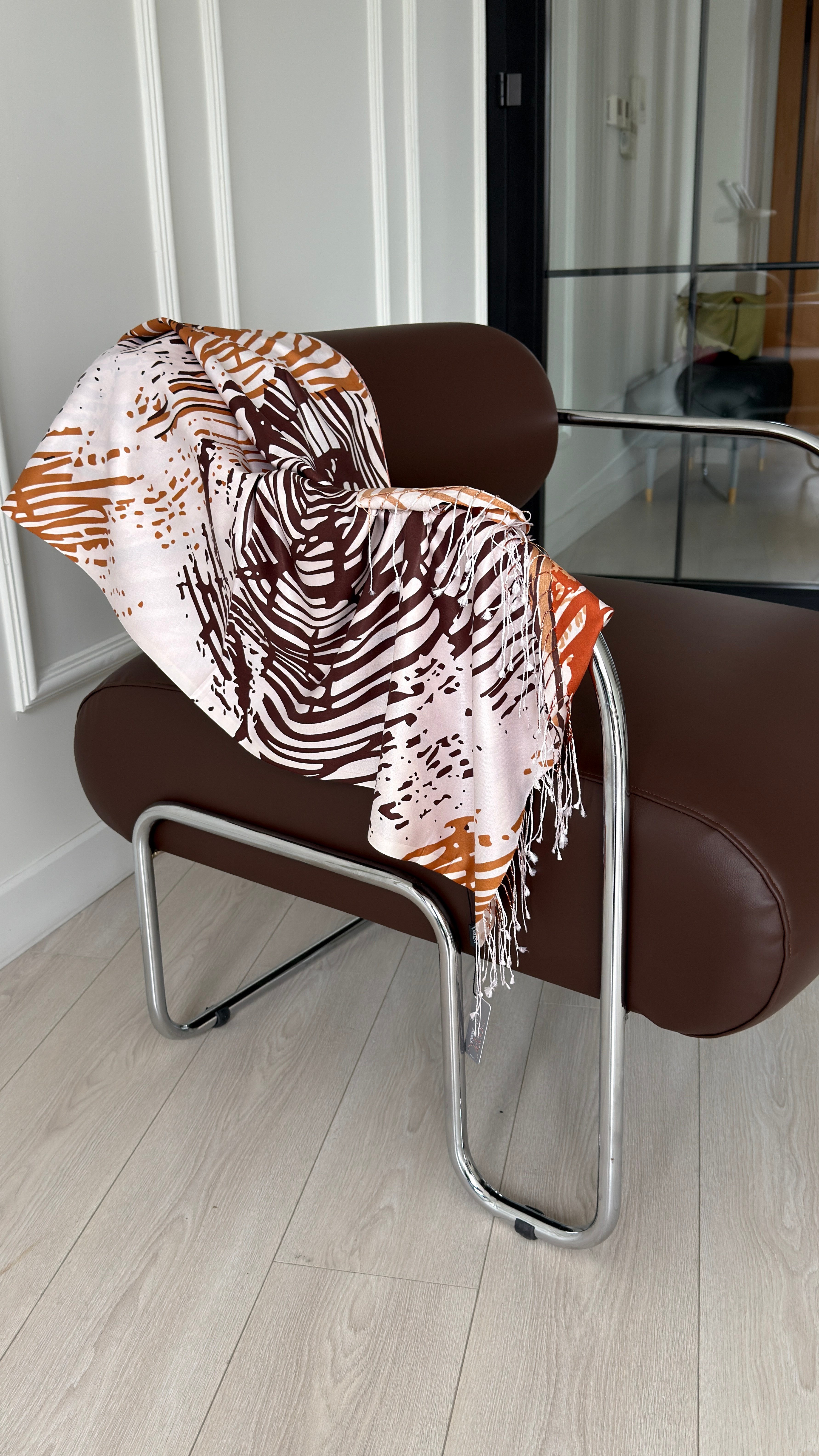 İpekevi Zebra Desenli İpek Şal Renkli Model 05