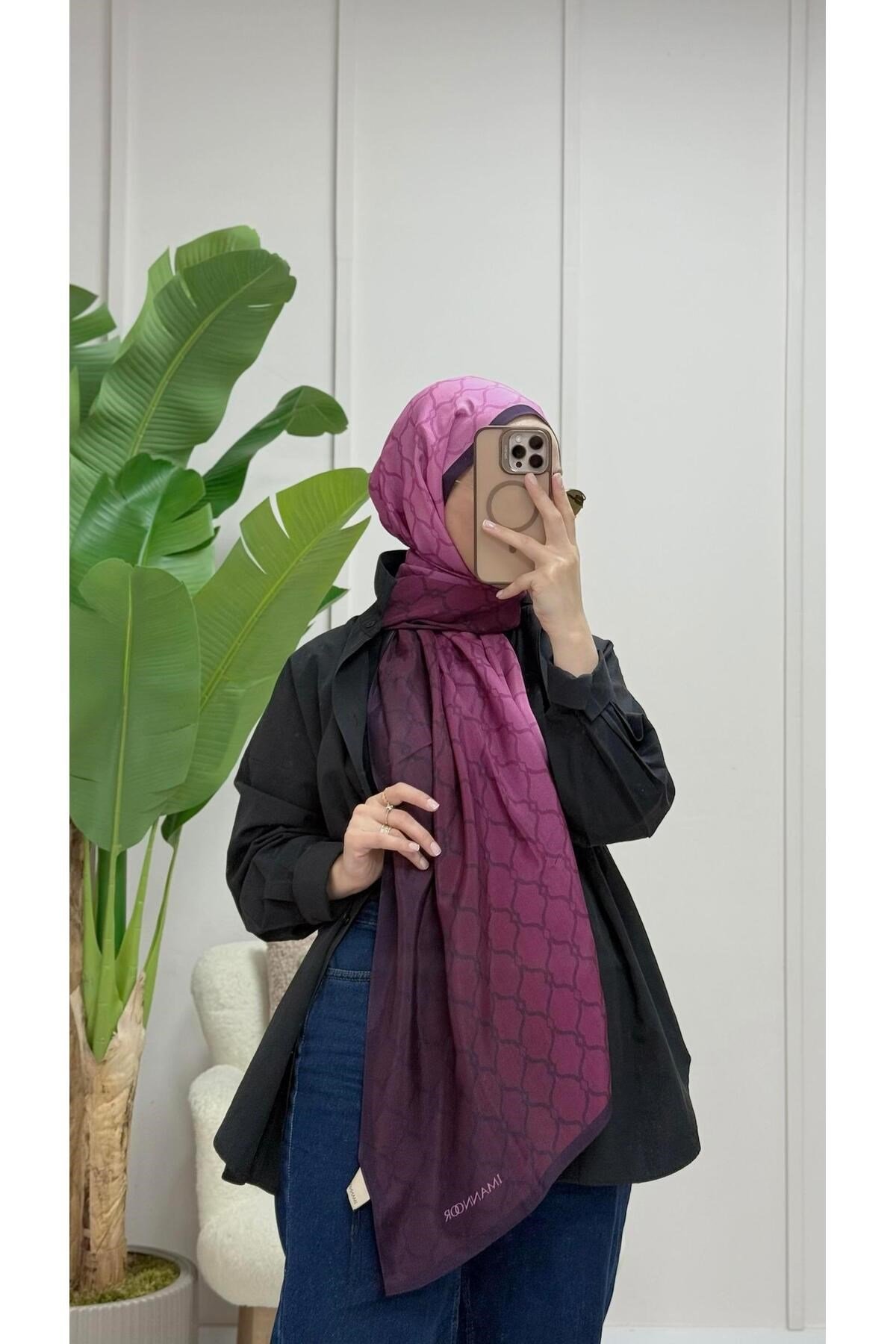 Kafes Degrade Floş Viskon Şal Pembe
