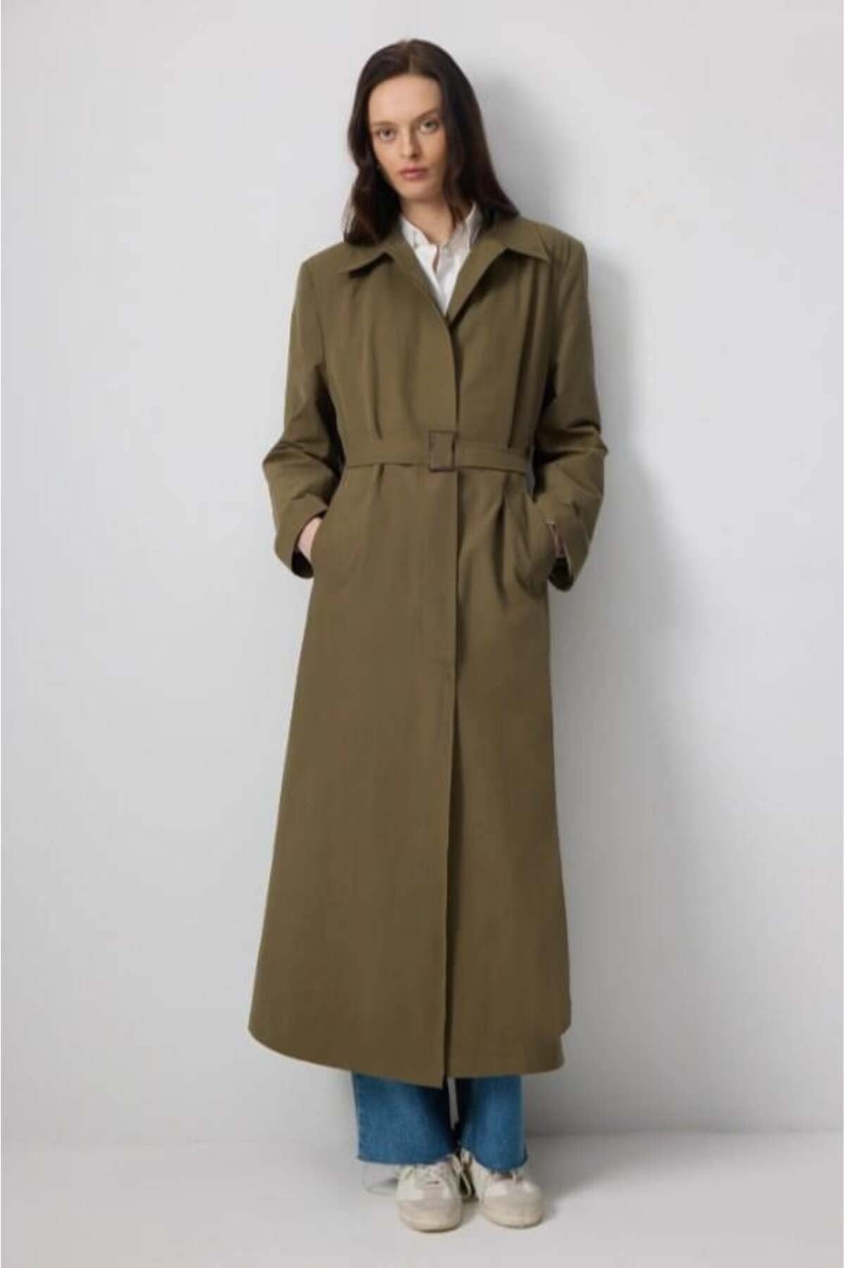 Kemerli Oversize Trençkot Haki