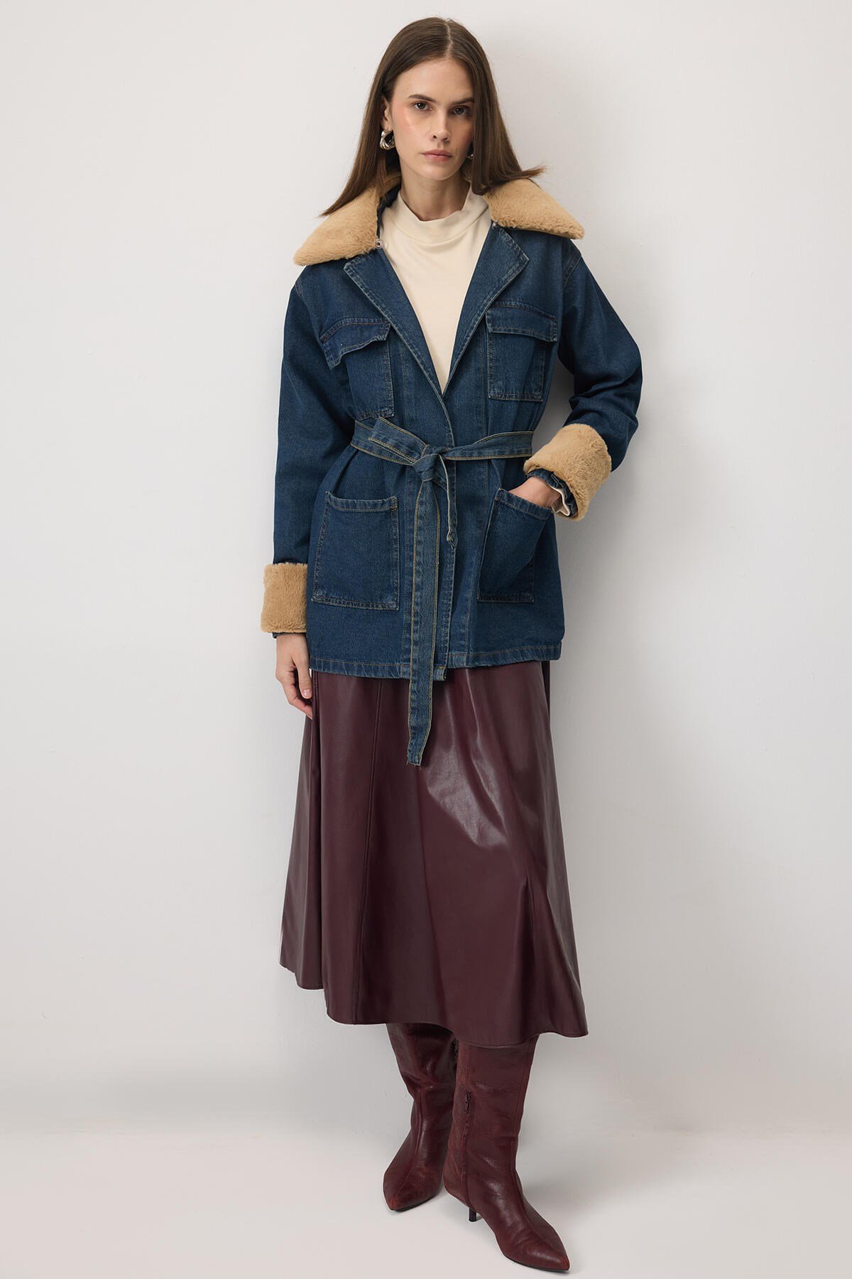 KÜRK GARNİLİ DENİM CEKET