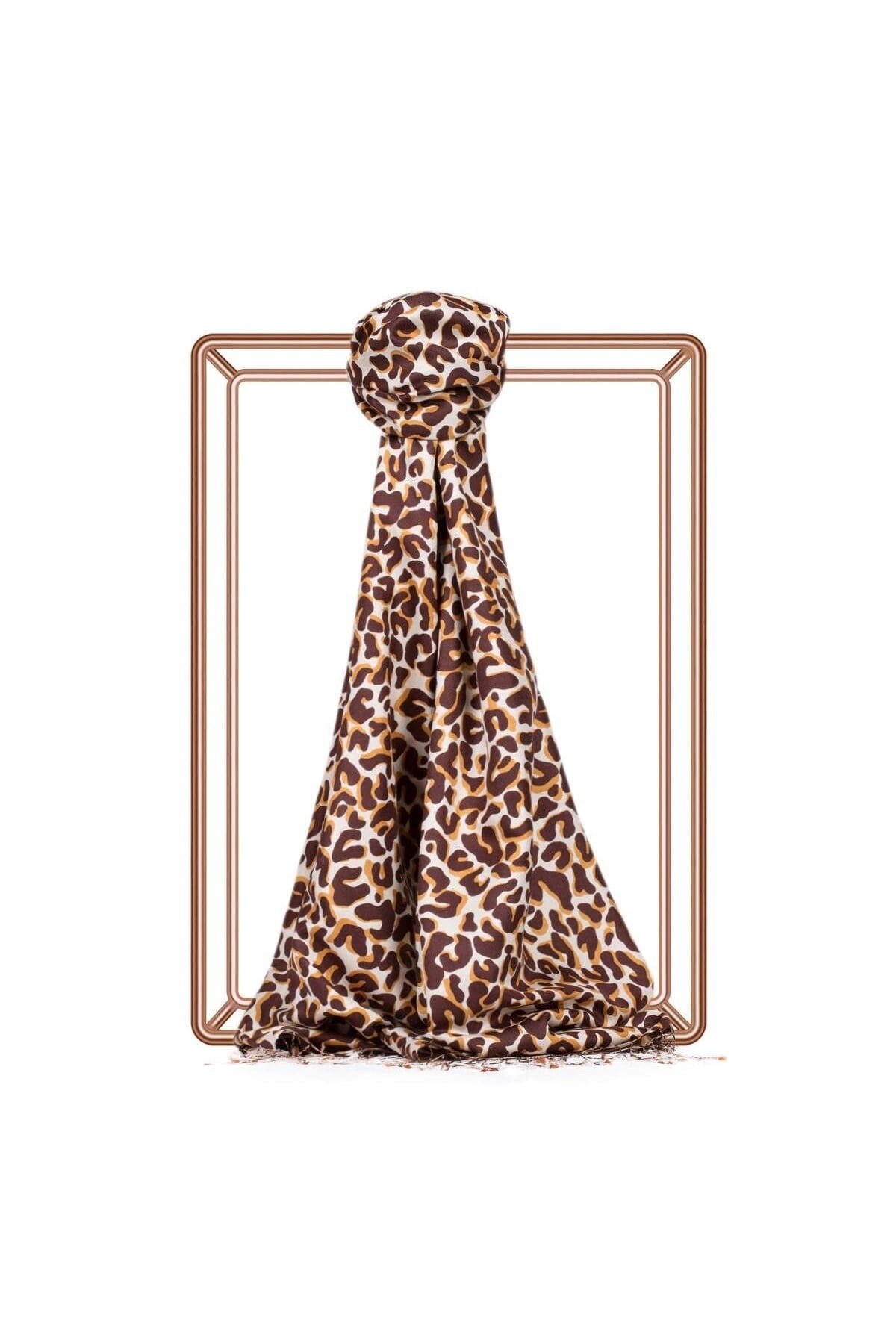 Leopar Desenli İpek Şal 02452-Kahve