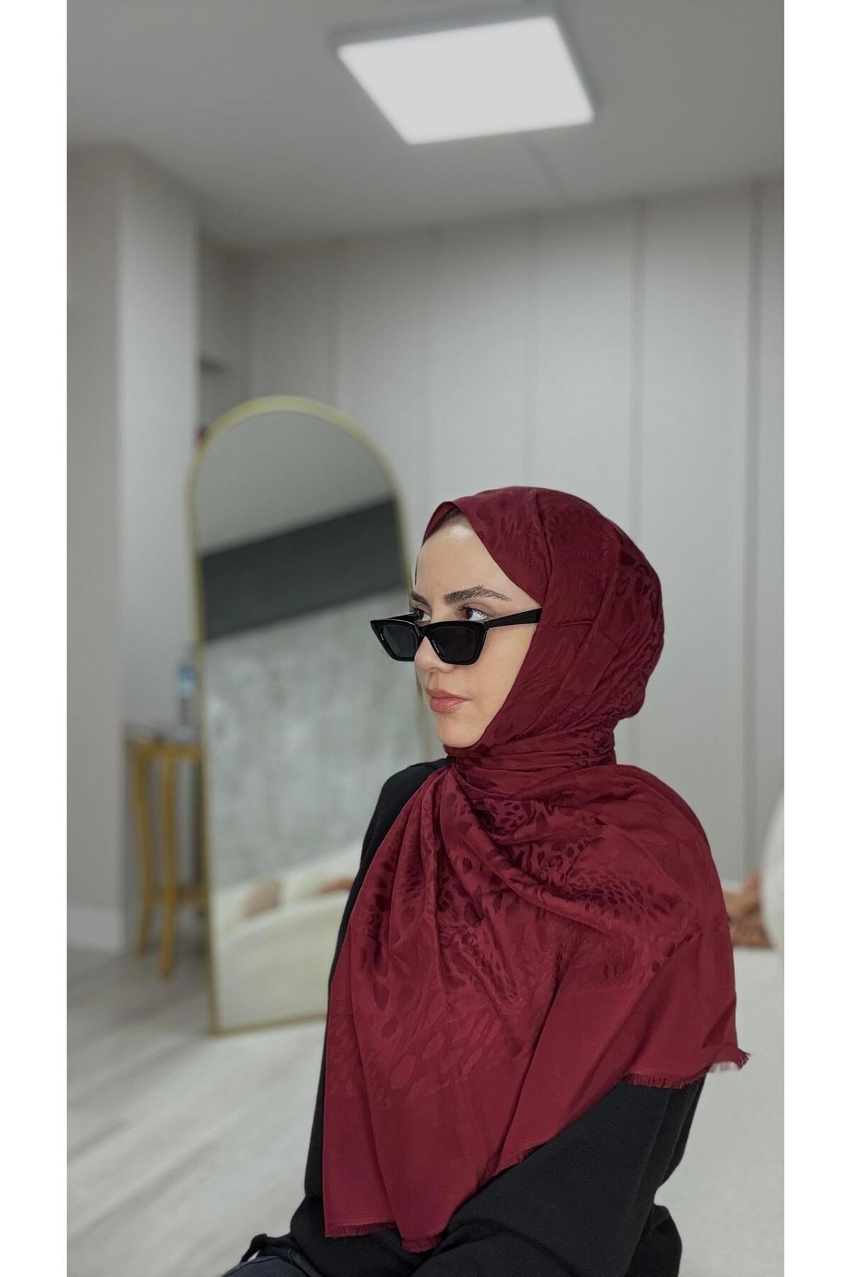 Leopar Desenli Şal 4370 Bordo