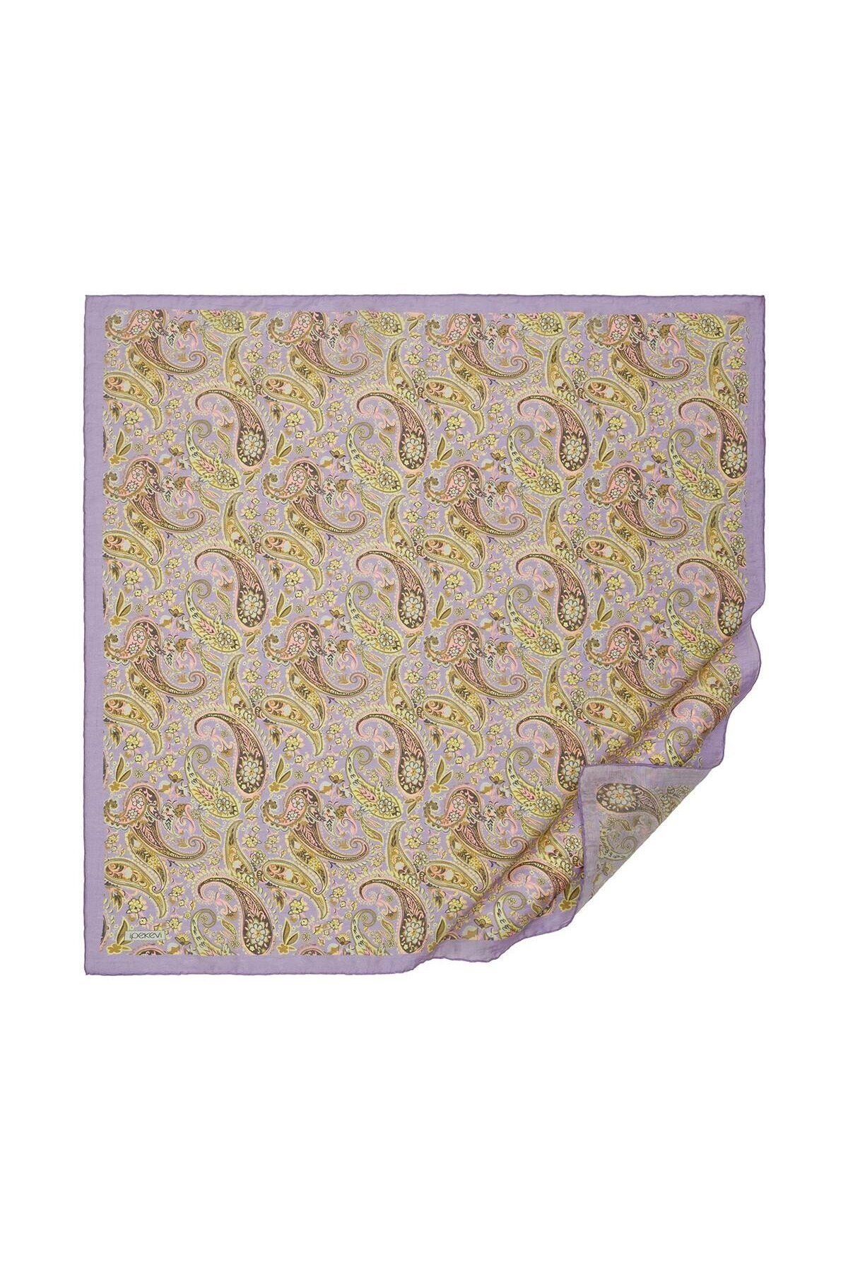 Mezopotamya Model 05 Desenli Tensel Soft Eşarp 02228-Lila Sarı