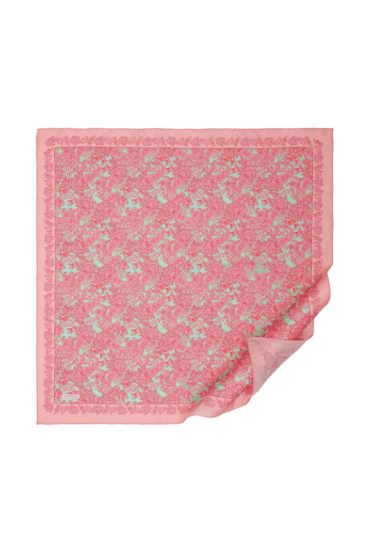 Mezopotamya Model 06 Desenli Tensel Soft Eşarp 02225-Mercan