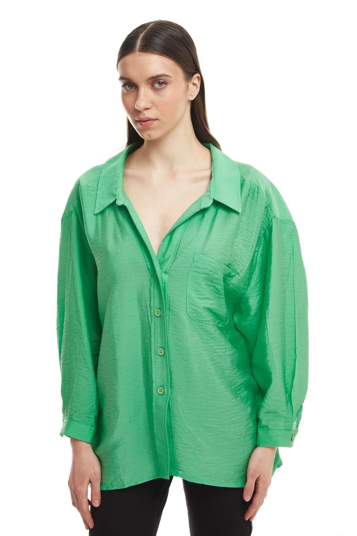 Oversize Düğmeli Gömlek Mint