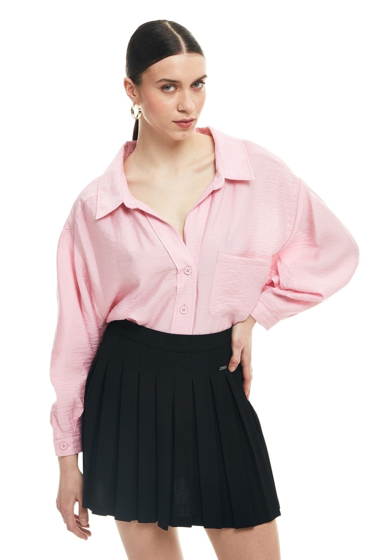 Oversize Düğmeli Gömlek Pembe