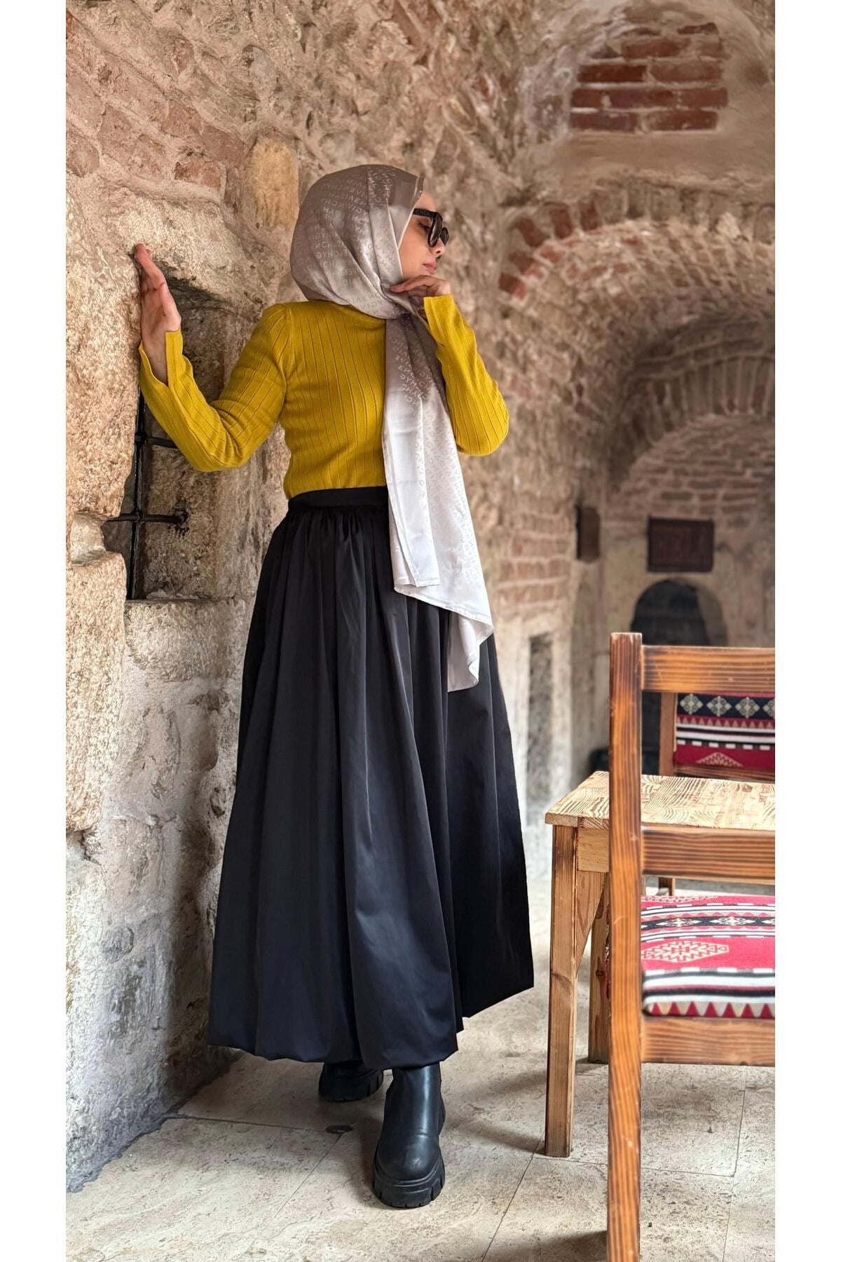 Paraşüt Kumaş Balon Etek Siyah