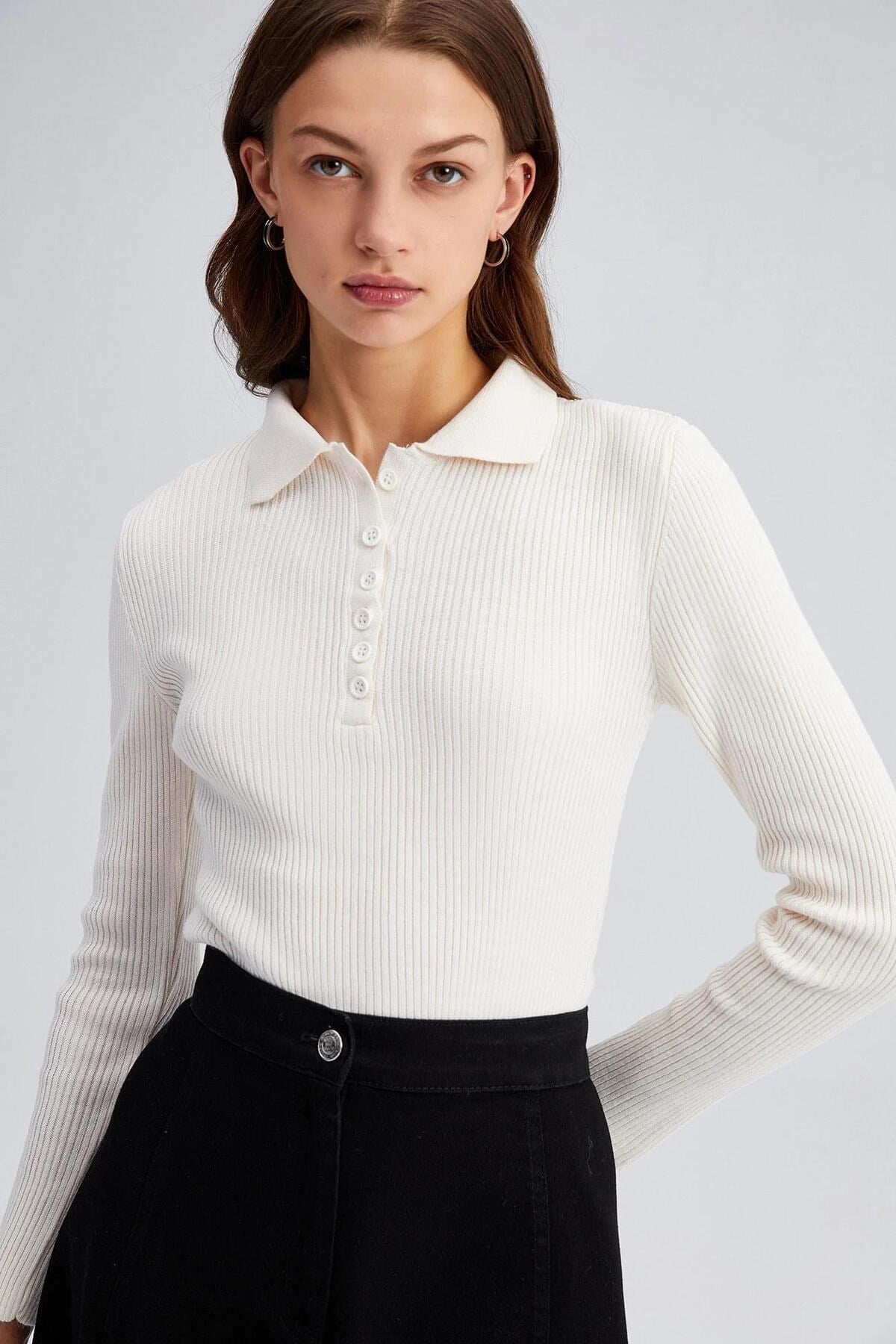 Polo Yaka Triko Body Krem