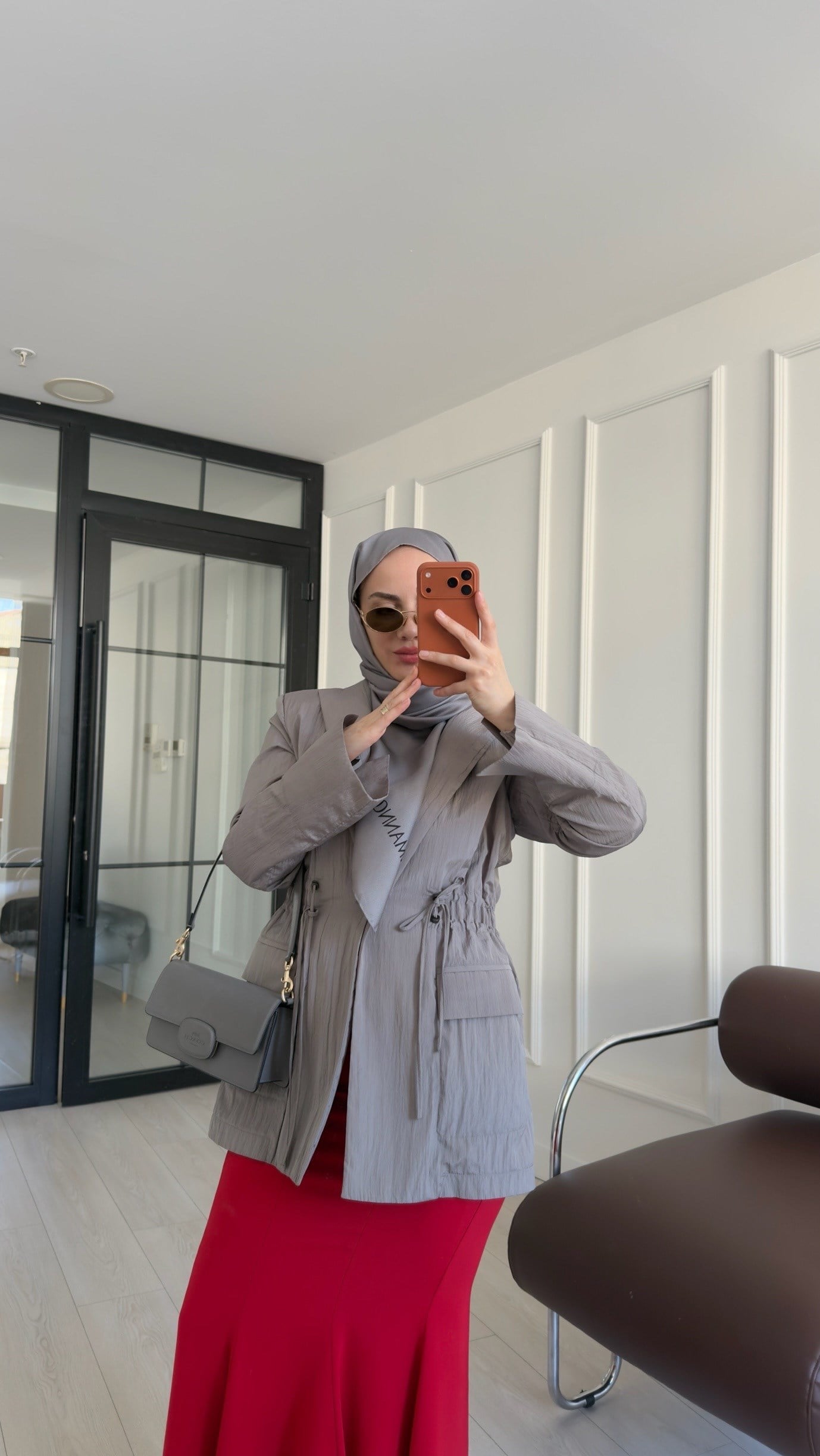 Rue ön cepli büzgü detaylı vizon ceket