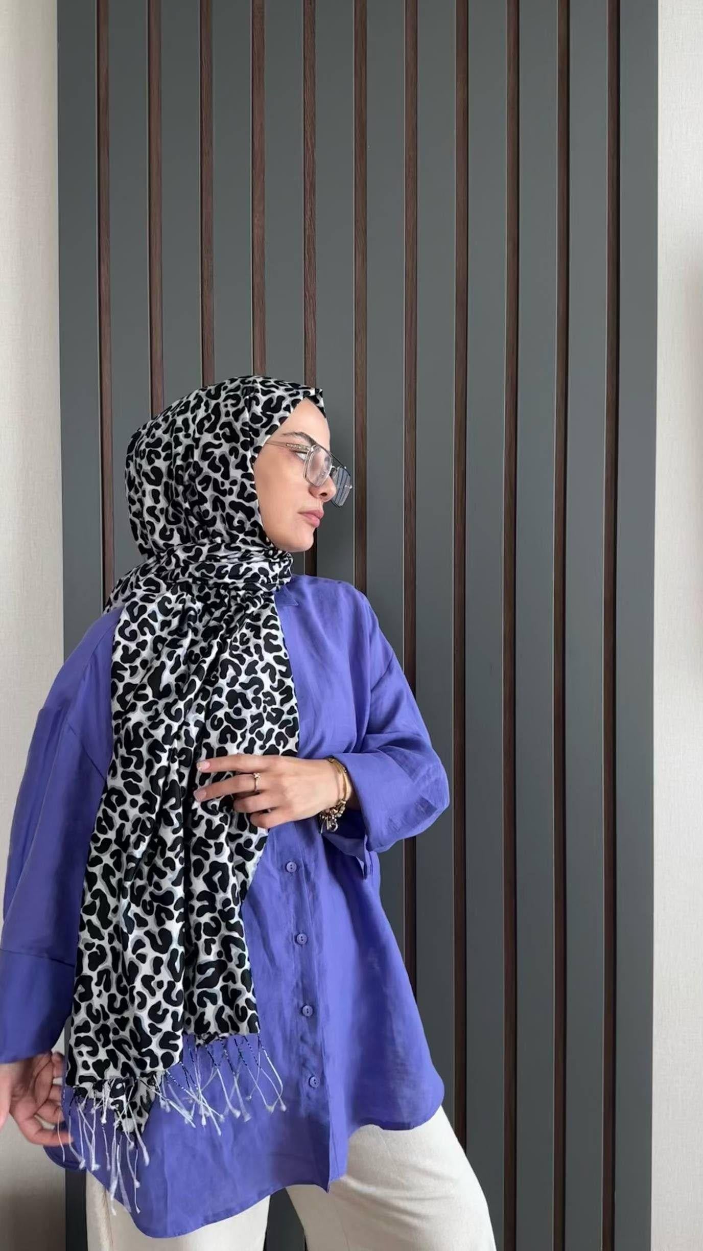 İpekevi Leopar Desenli İpek Şal Siyah