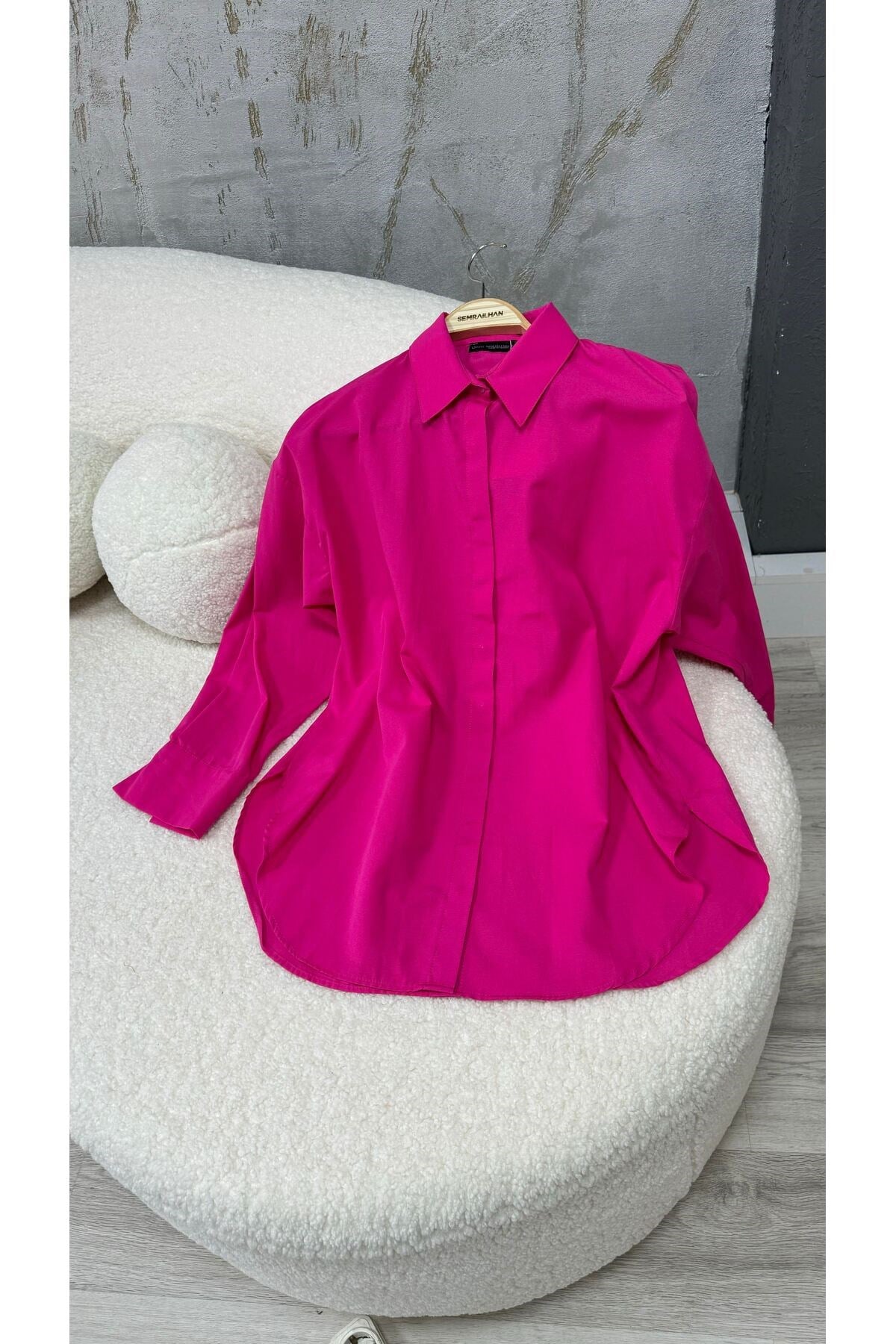Semra İlhan - Oversize Basic Gömlek Pembe
