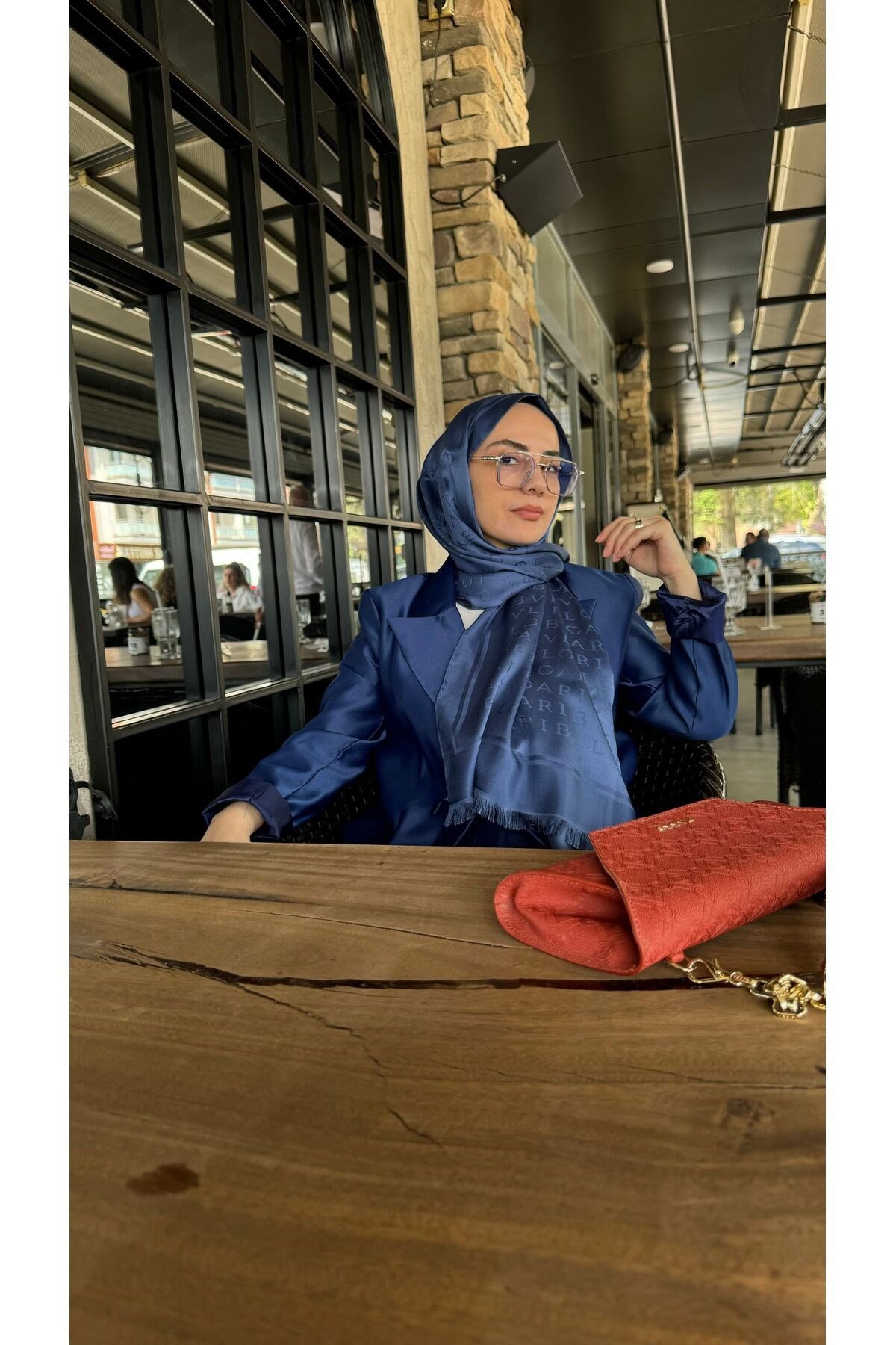 Semra İlhan - Saten Blazer Ceket Lacivert