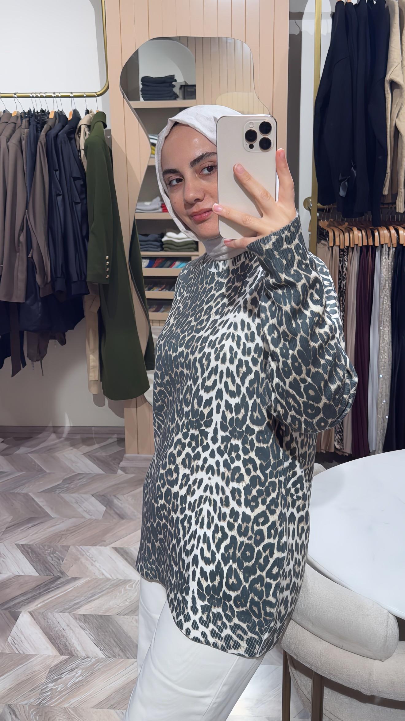 Touche Leopar Desenli Triko Tunik