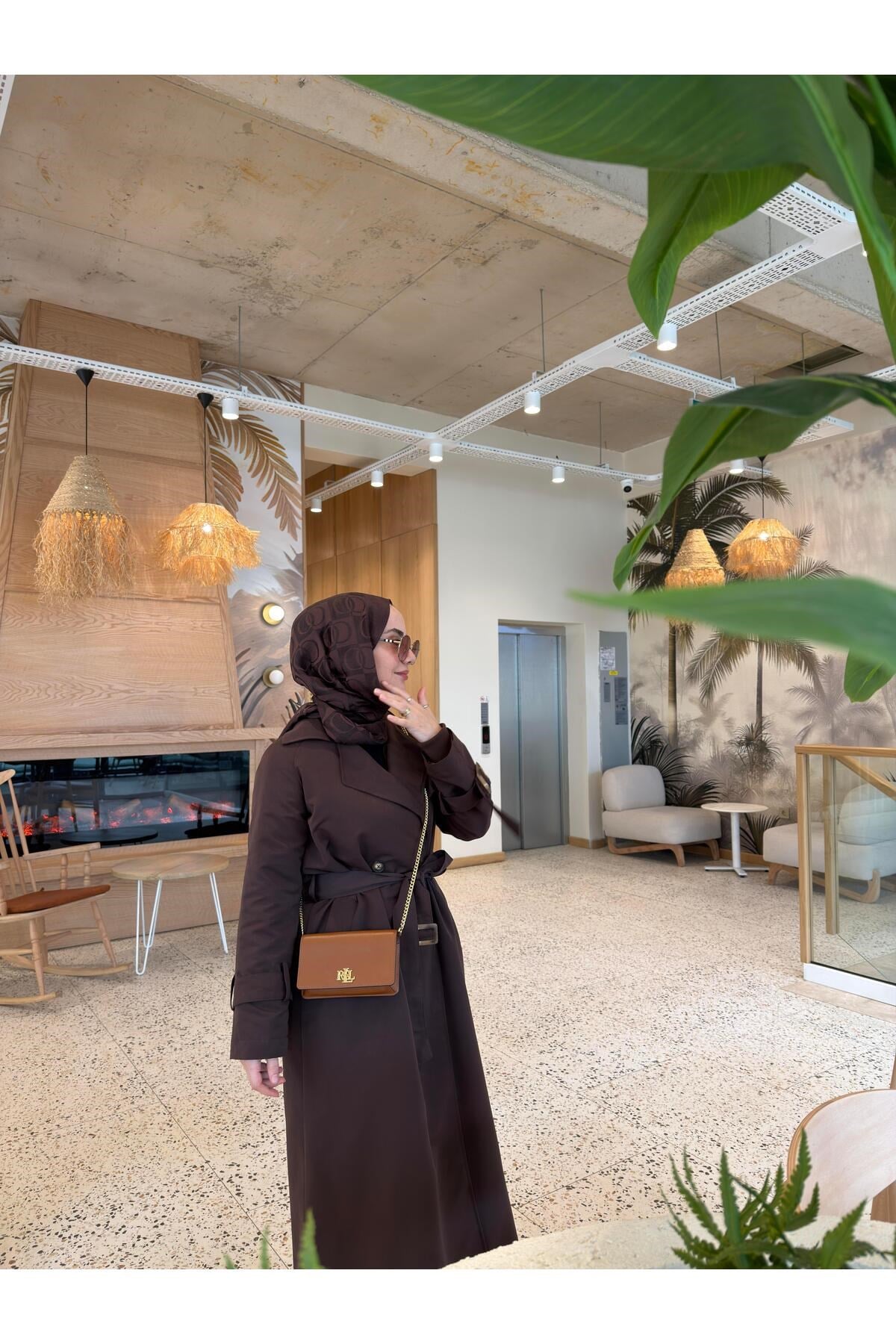 Toka Detaylı Oversize Trençkot Kahverengi