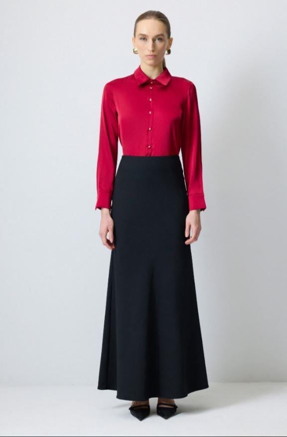Touche Çıtçıtlı Saten Gömlek Body Bordo