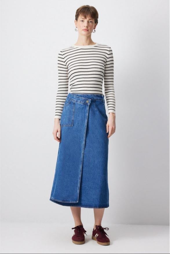 Touche Kruvaze Denim Etek Açık Denim