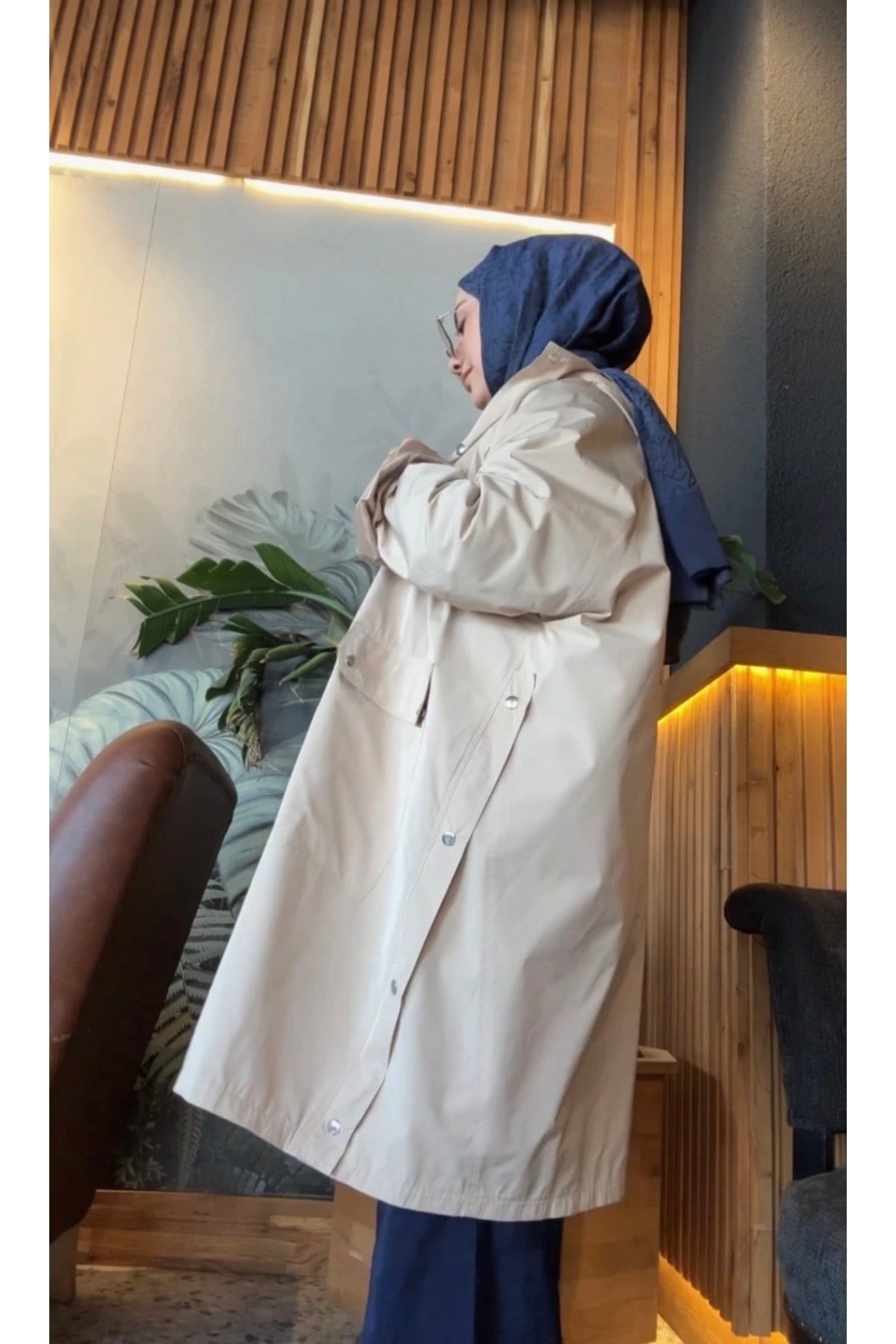 Uzun Basic Yağmurluk Trenç Bej