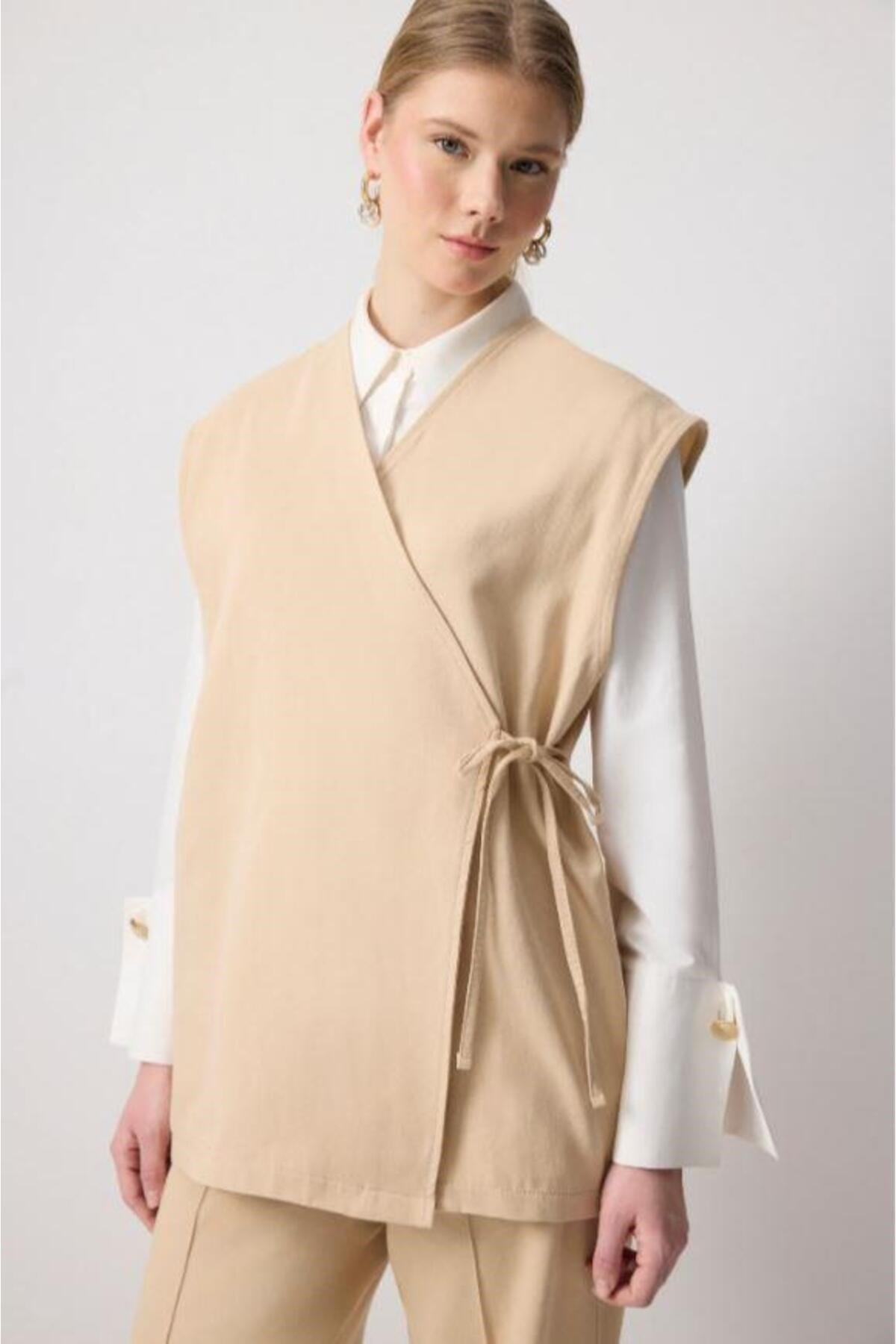 Yelek Pantolon Gabardin Takım Bej