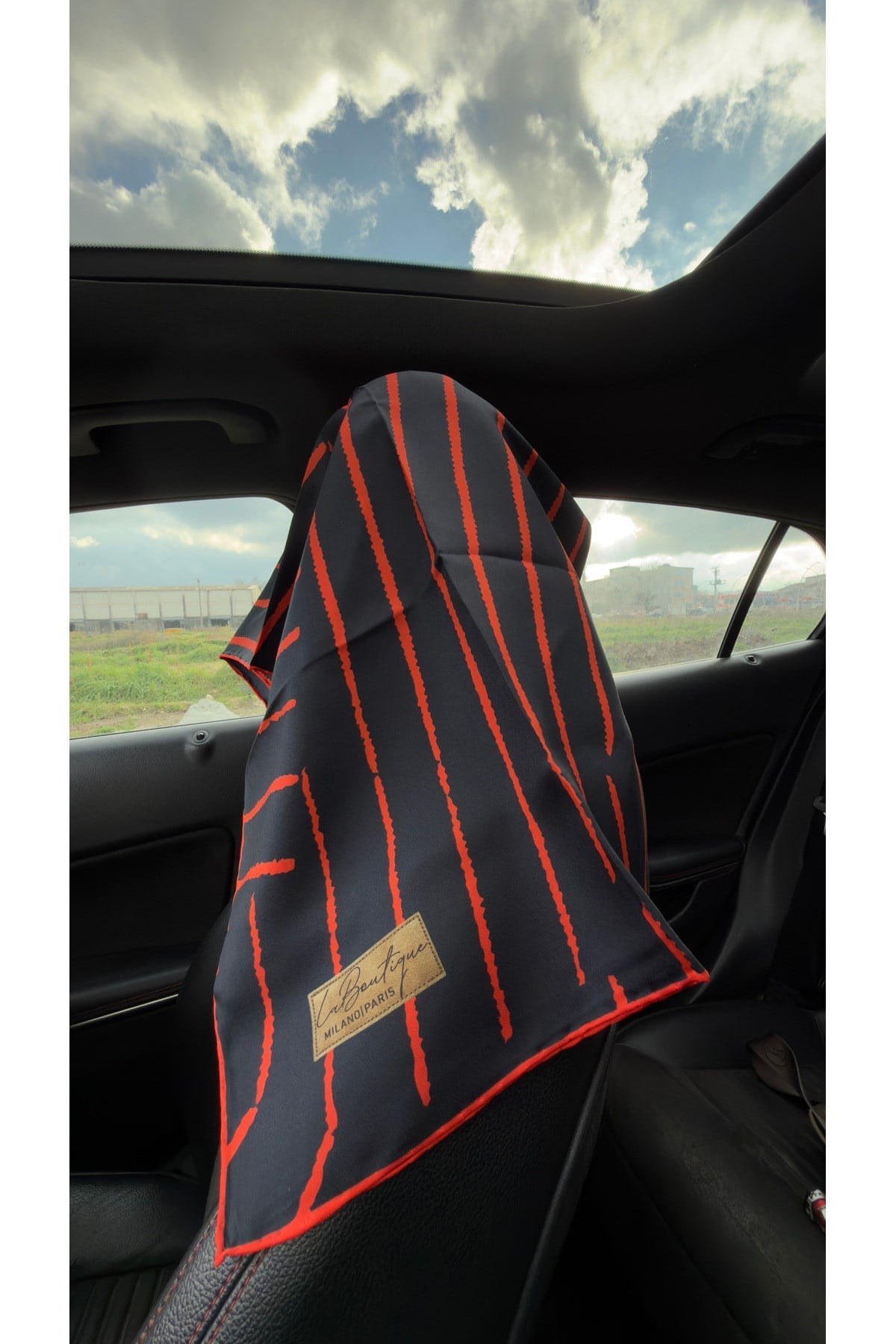 Yeni Sezon Twill İpek Eşarp Lacivert kırmızı 2513-08