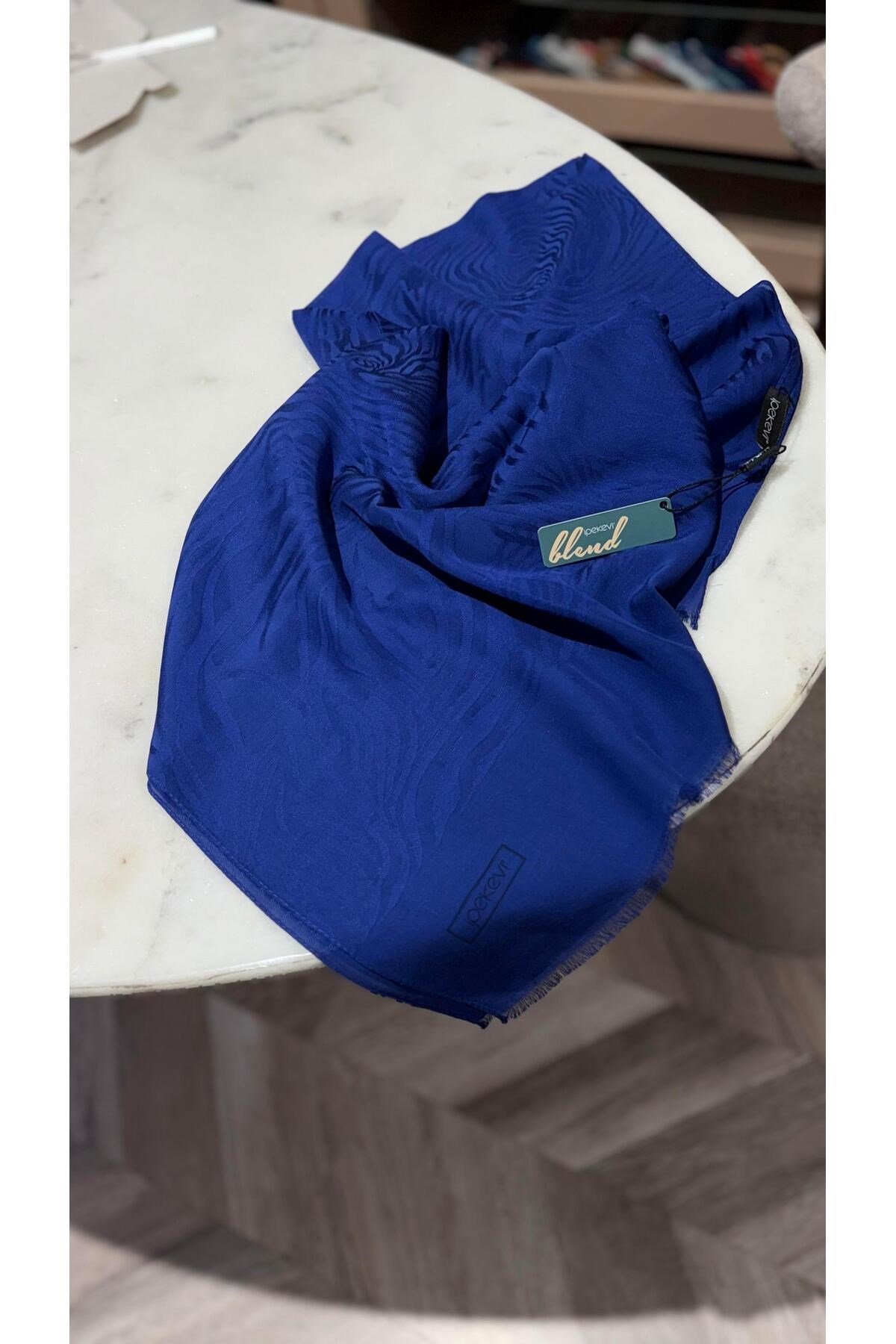 Zebra Desen Şal 4373 Saks Mavi
