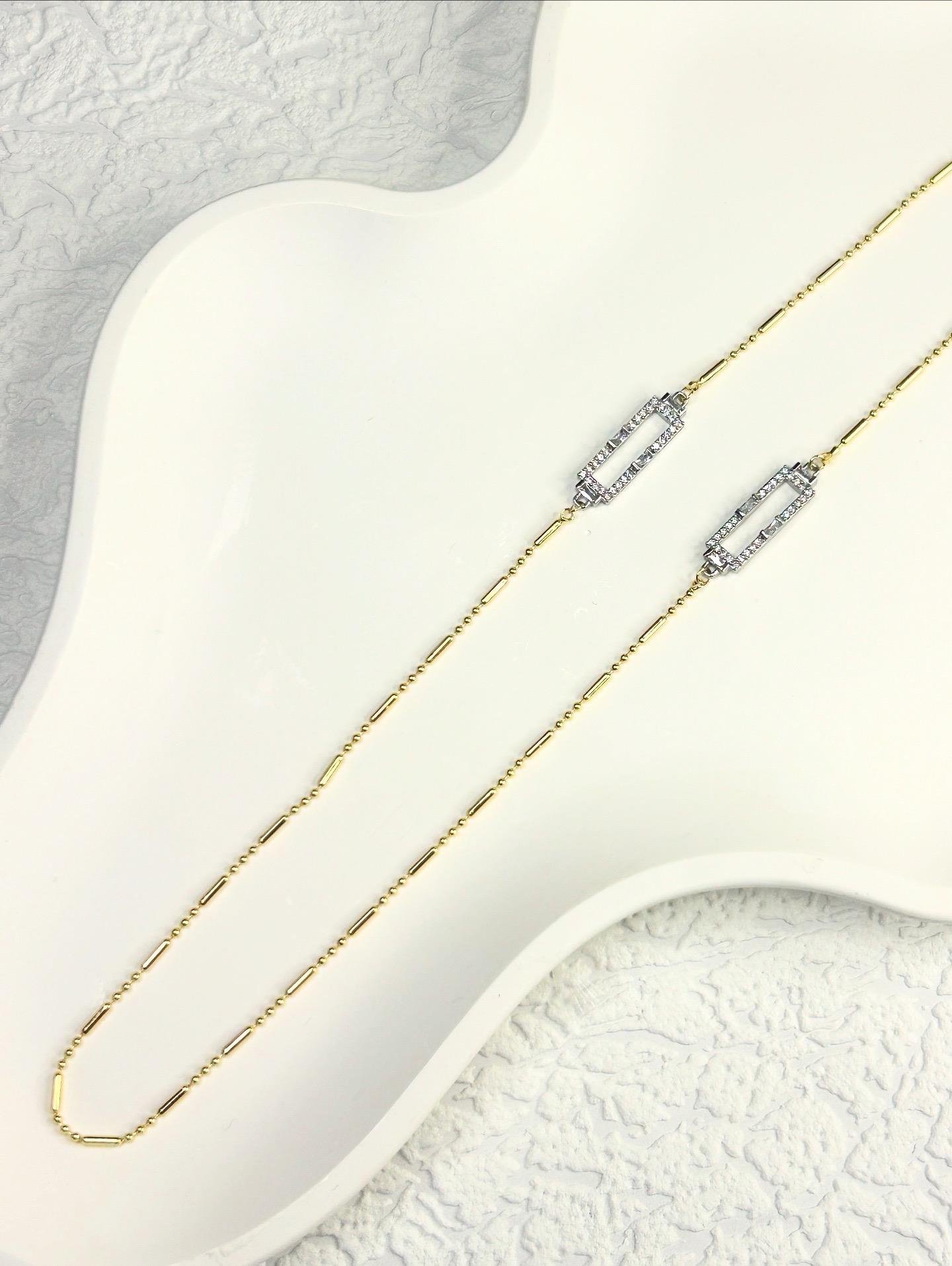 Baget Taş Detaylı Gold Zincir Kolye-75cm