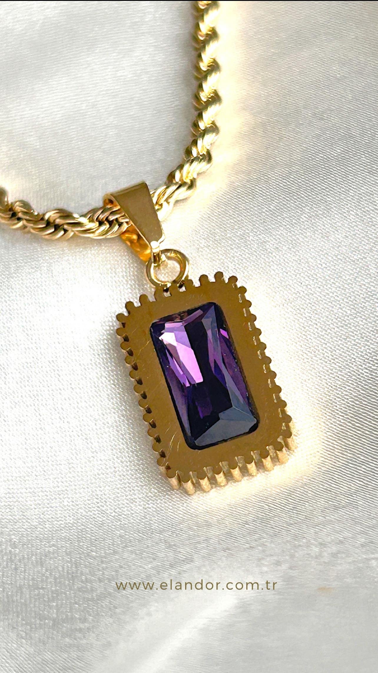 ÇELİK BURGU MOR TAŞ GOLD KOLYE