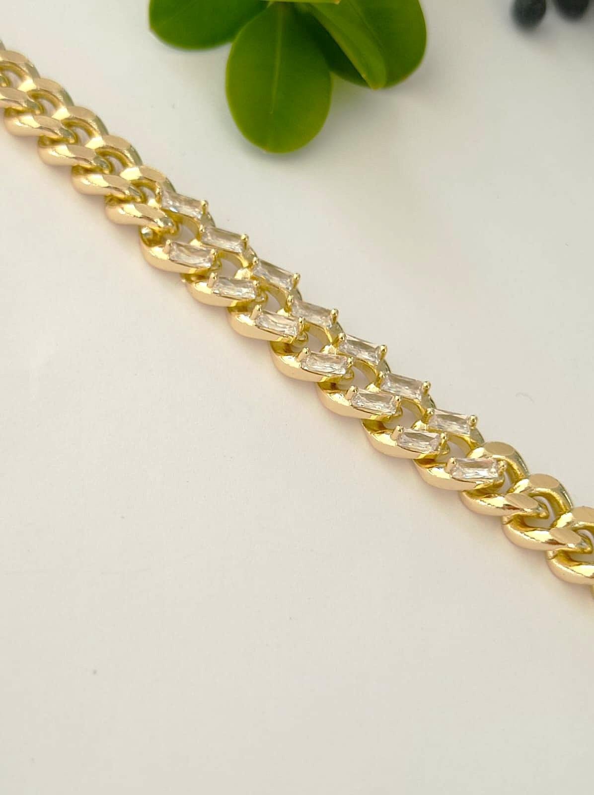 Çelik Gold Taşlı Zincir Bileklik