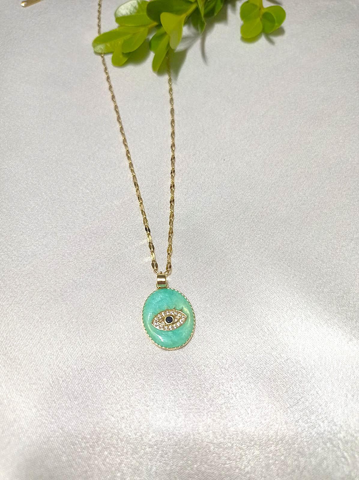 ÇELİK TURKUAZ GÖZ KOLYE