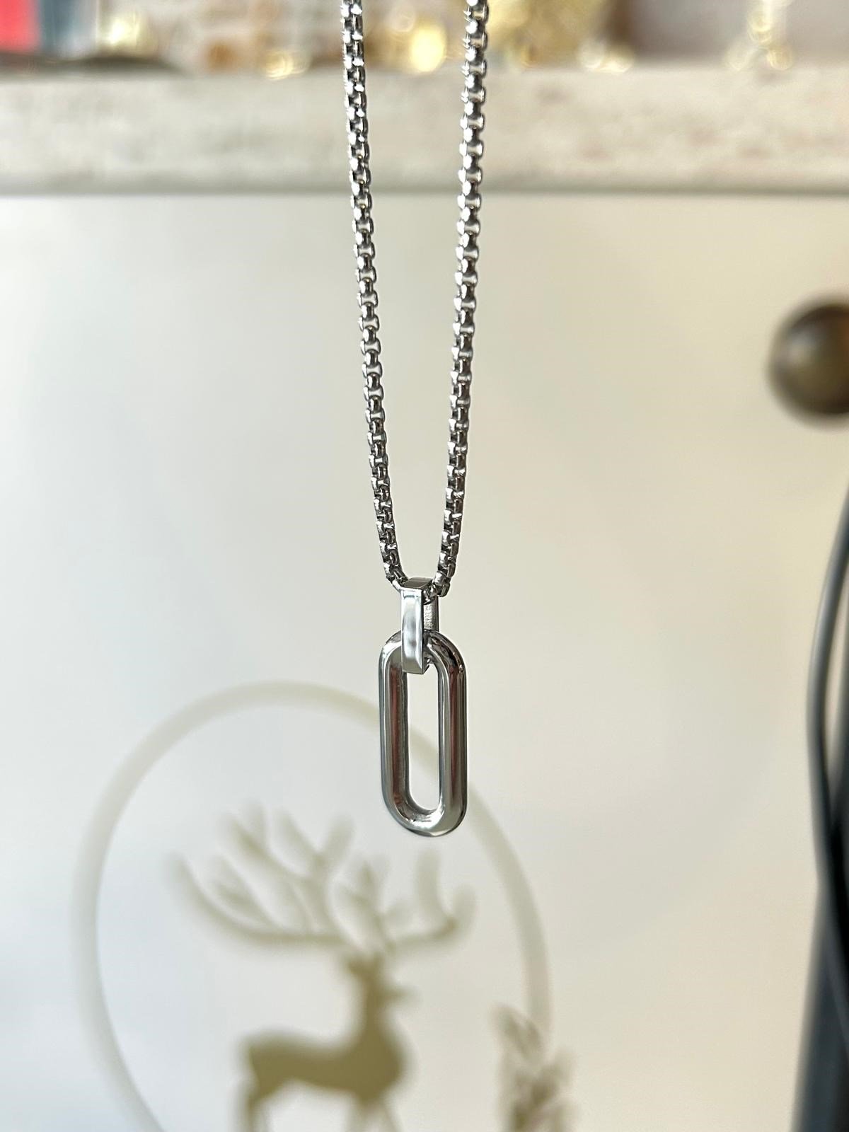 Oval Tasarım Uçlu Çelik Kolye (60cm)