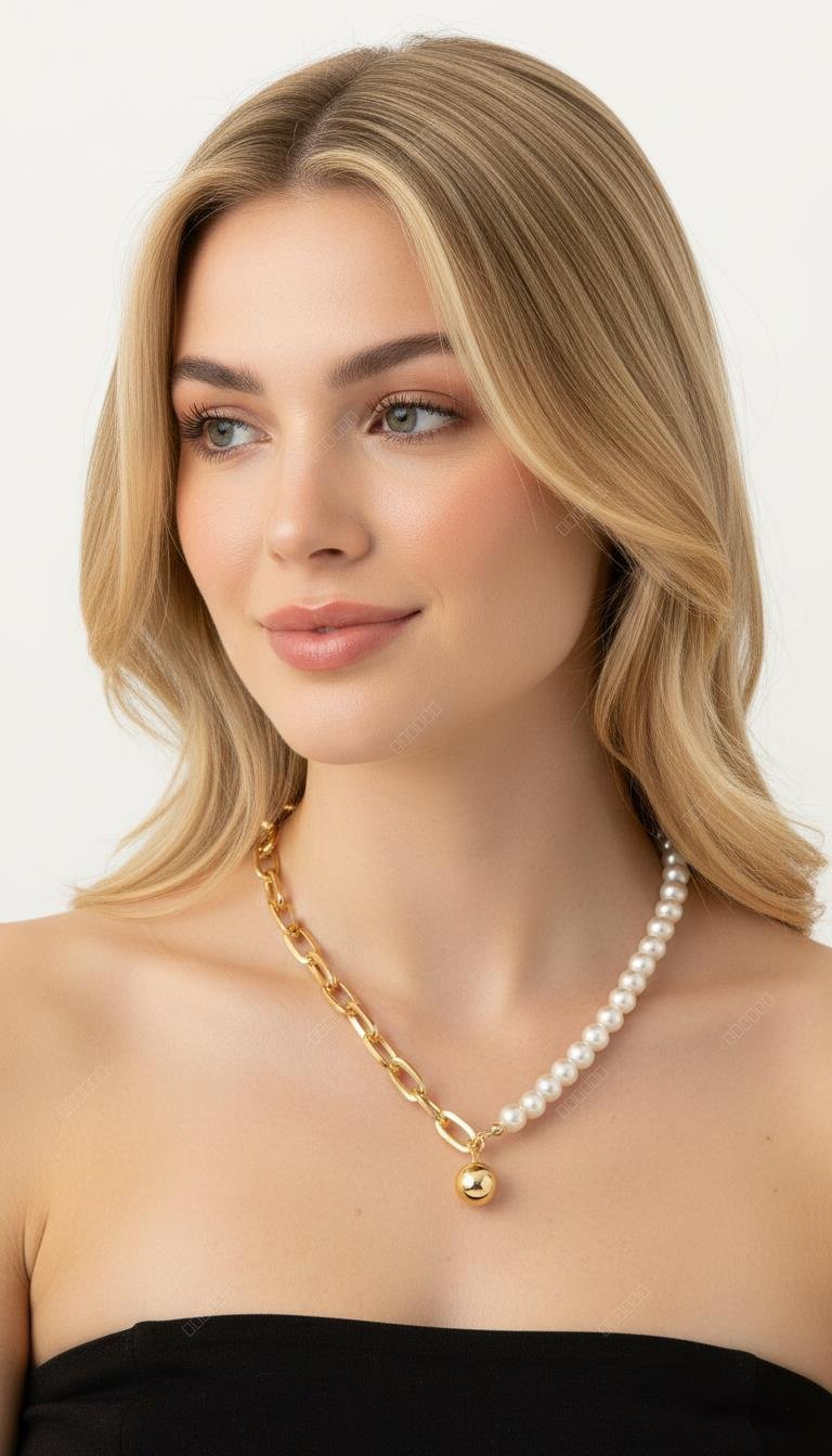 Özel Seri İncili Gold Kolye