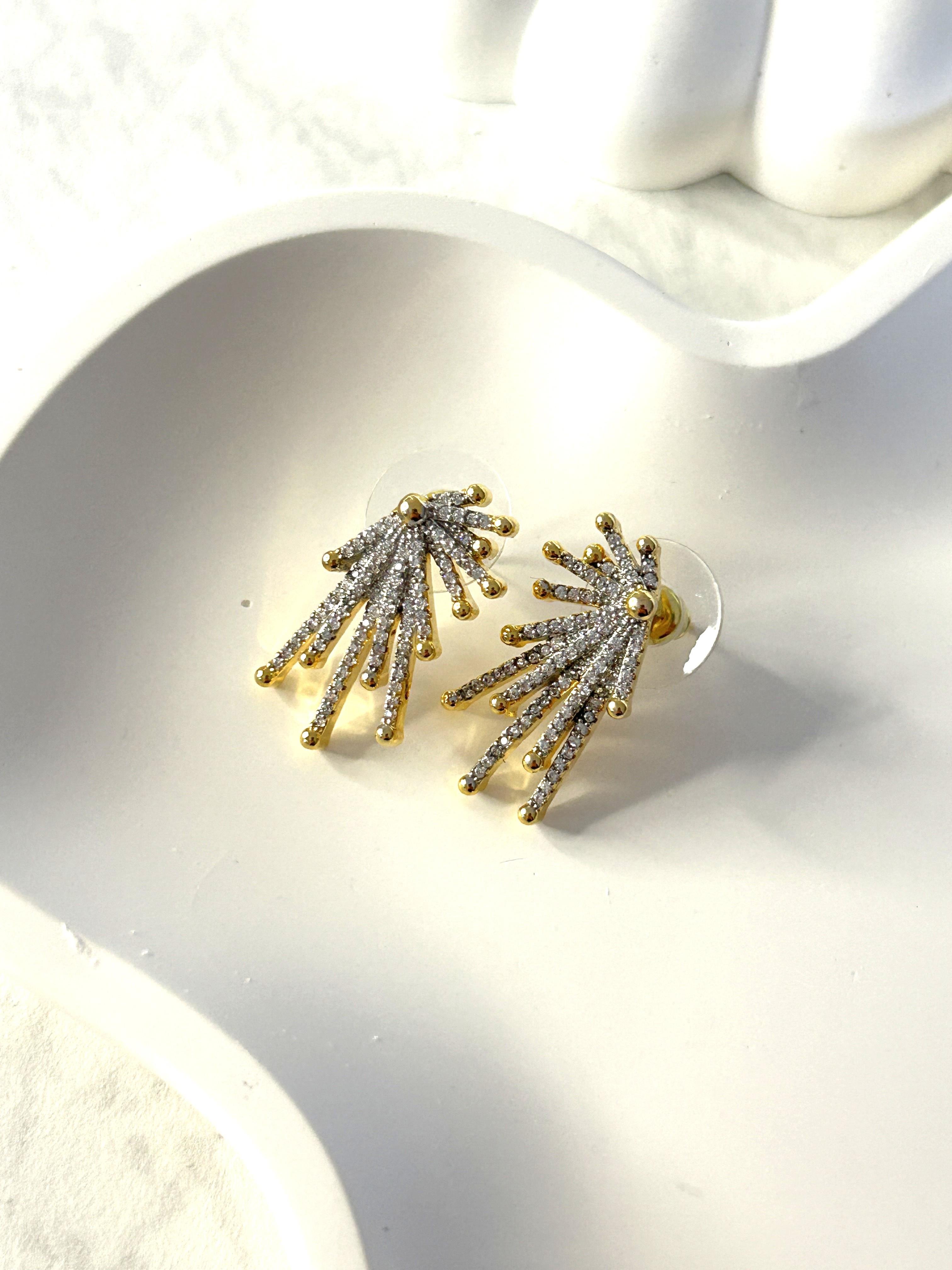 Premium Zirkon Taşlı Tasarım Gold Küpe