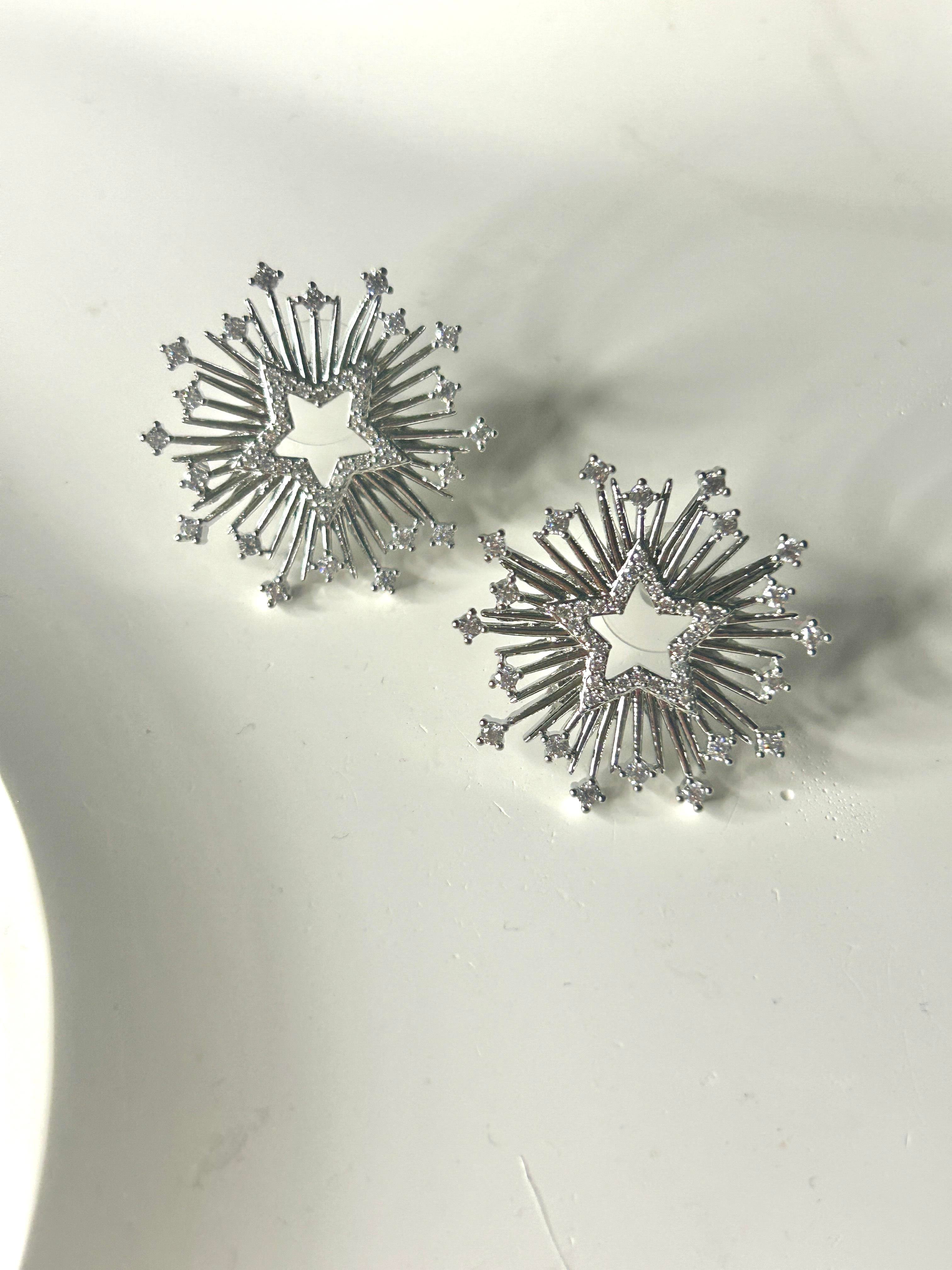 Premium Zirkon Taşlı Yıldız Tasarım Silver Küpe