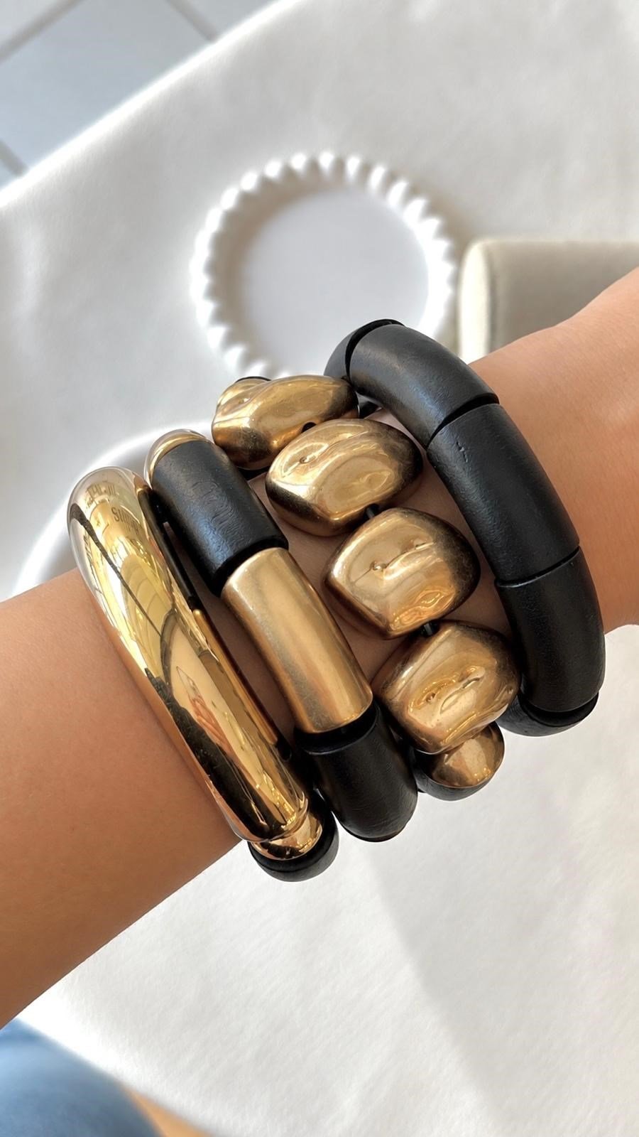 Siyah & Gold Ahşap 4'lü Bileklik Set