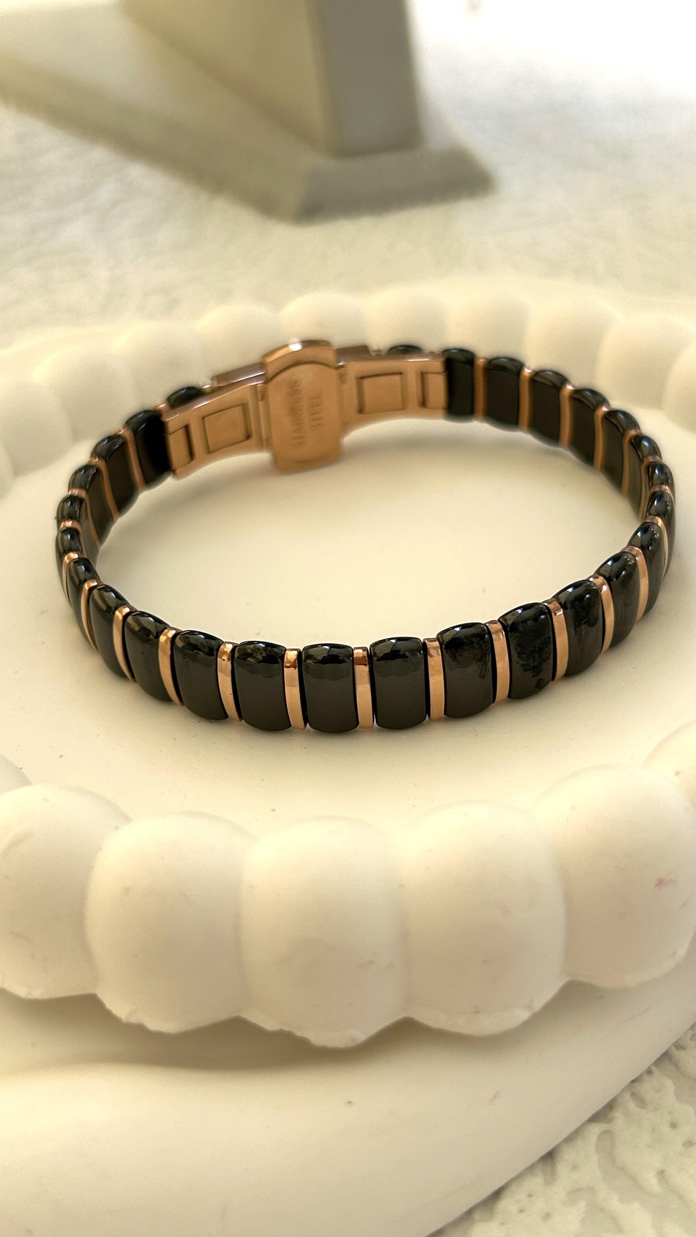 Siyah Rose Seramik Kalın Bileklik