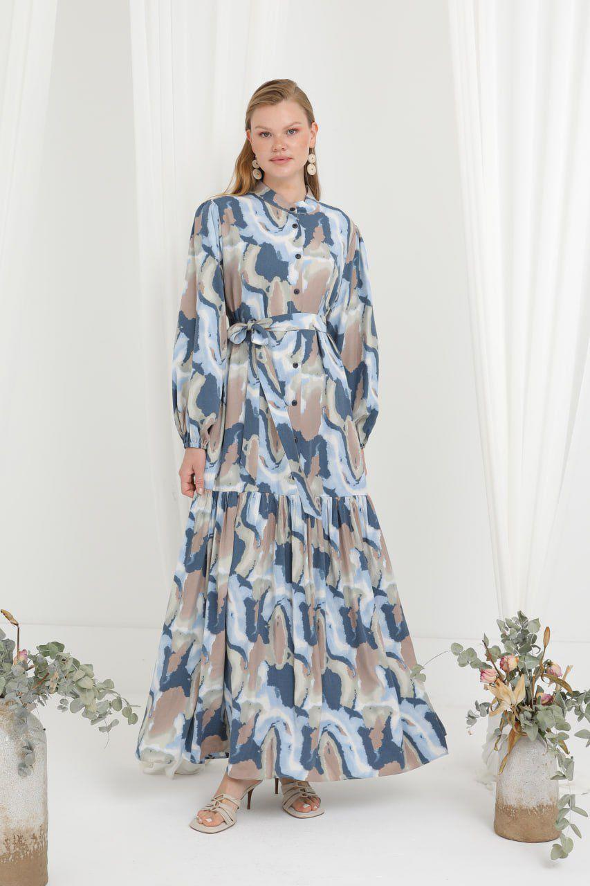 MOZAİK ELBİSE MAVİ