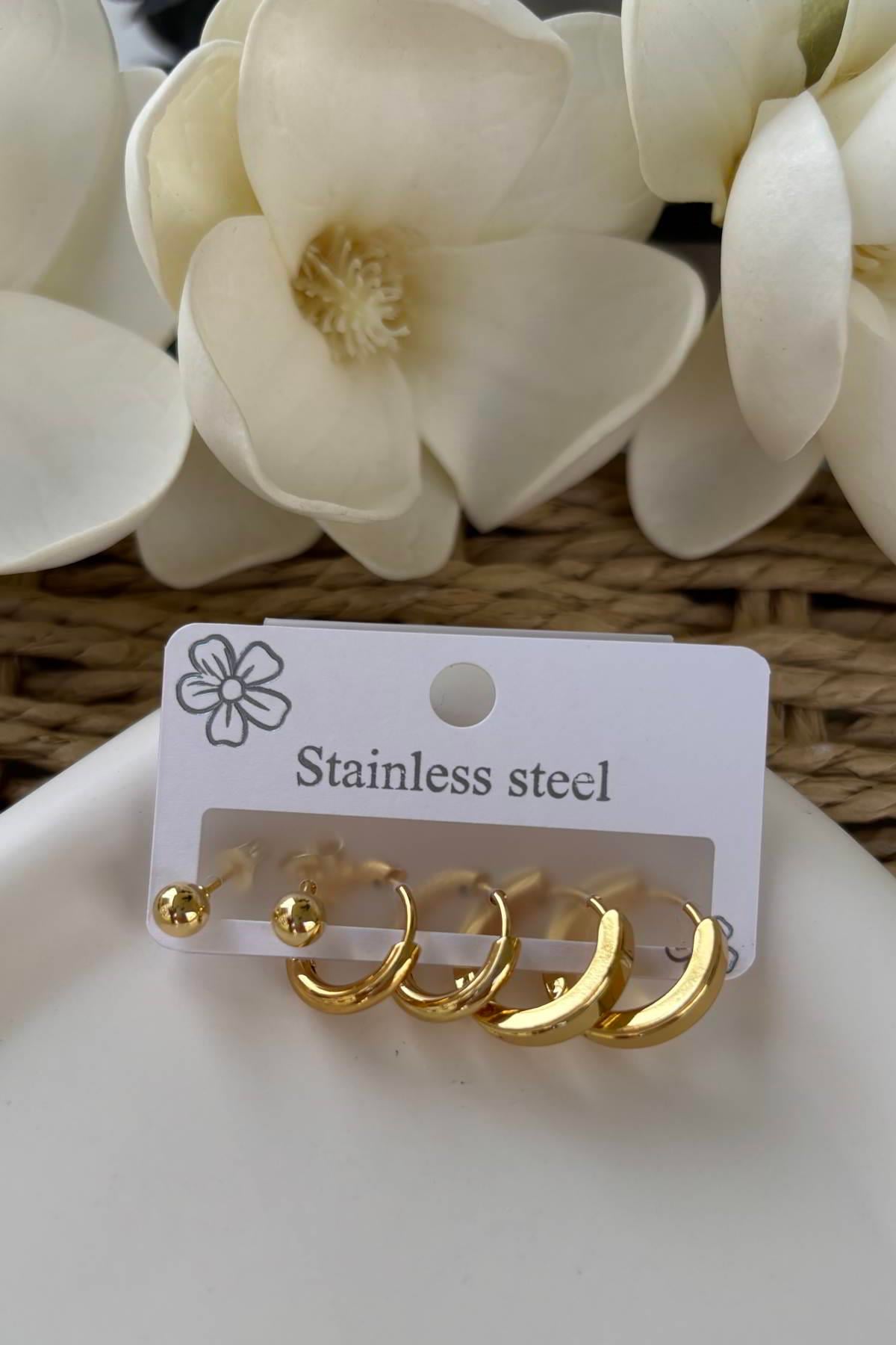 Çelik Gold 6'lı Set Küpe