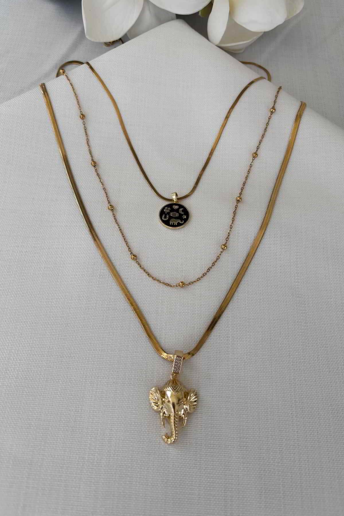 Çelik Gold Üçlü Kolye Set