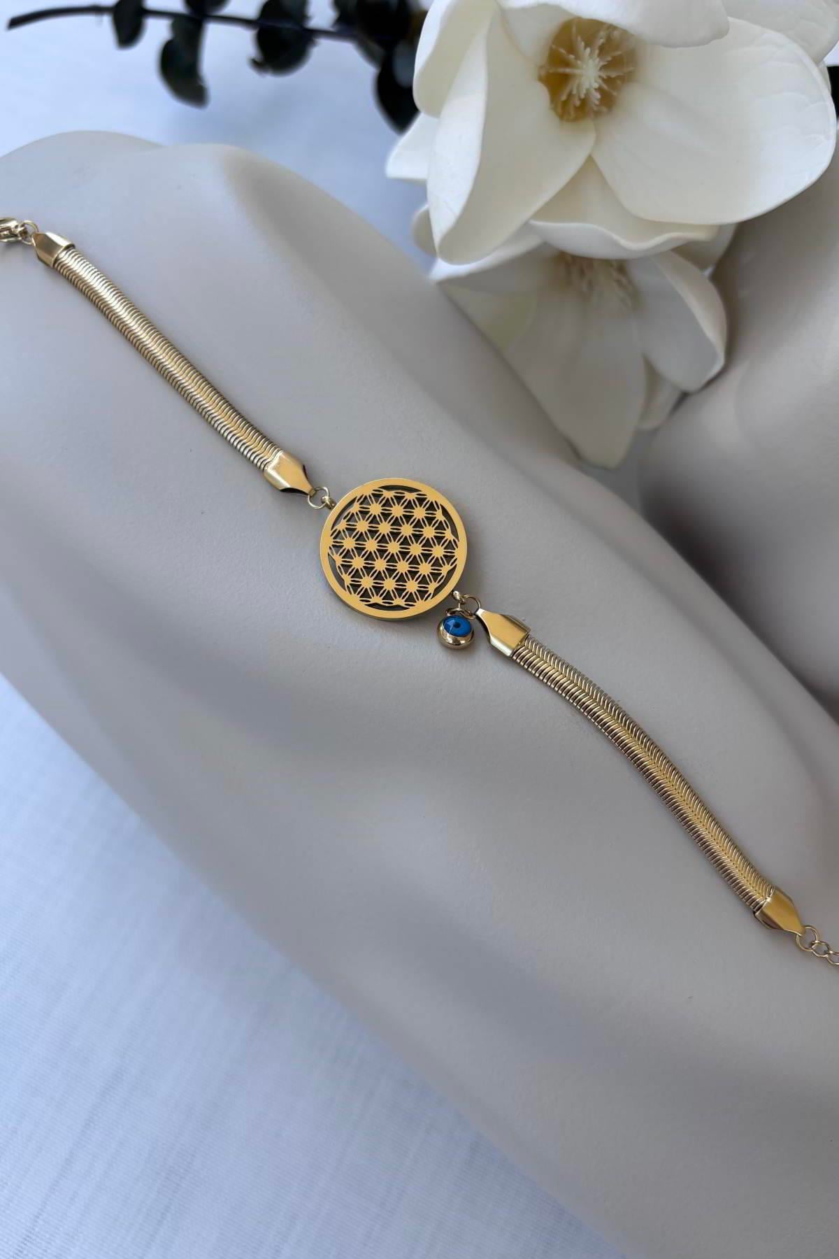 Çelik Gold Yaşam Çiçeği Bileklik