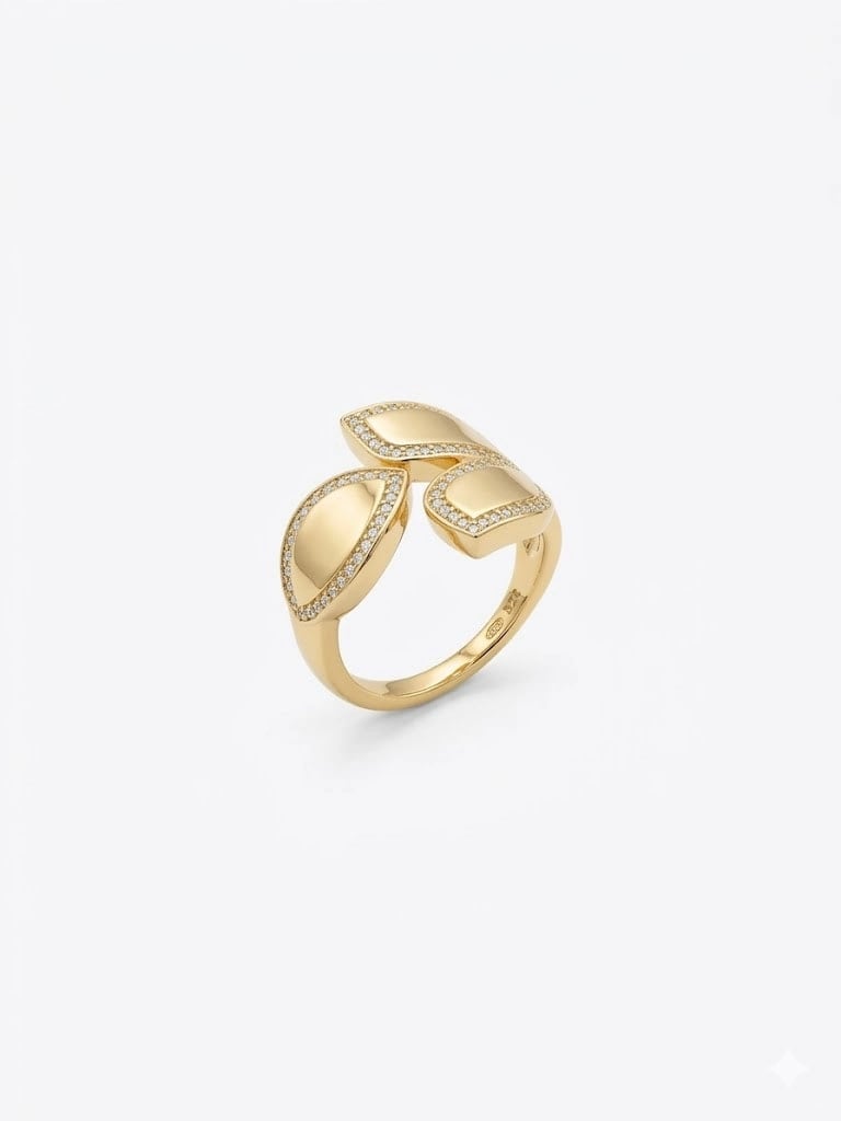 Ayarlanabilir 14 K Gold Zirkon Taşlı Pirinç Bijuteri Yüzük - Yz0238
