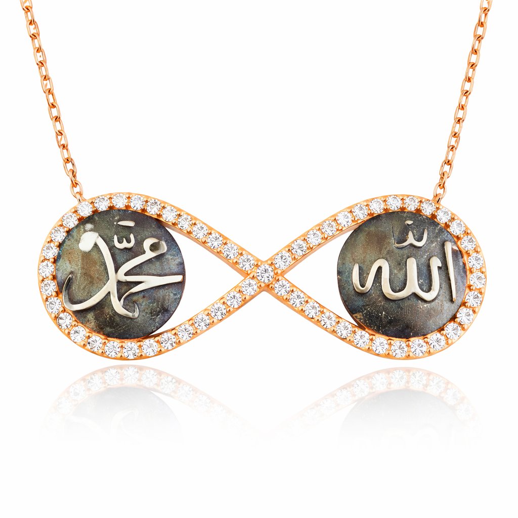 Gümüş Allah Muhammed Yazılı Sonsuzluk Kolye