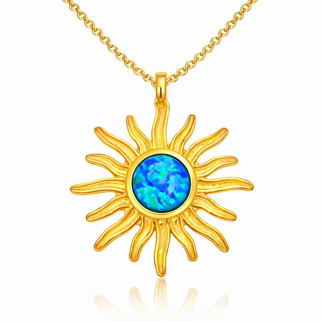 ​Gümüş Gold Mavi Opal Taşlı Güneş Kadın Kolye