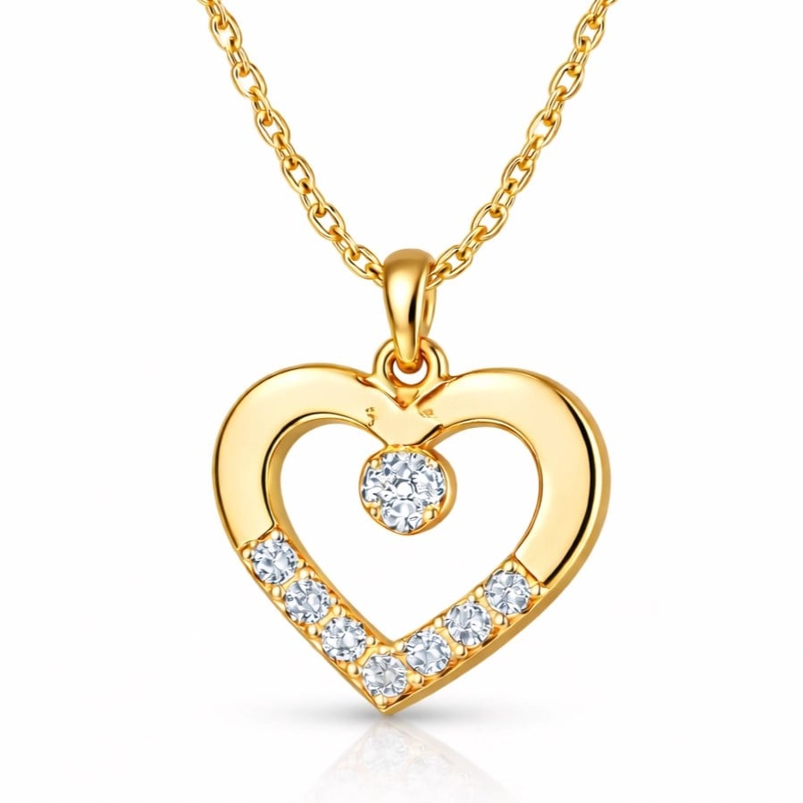 Gümüş Gold Minik Kalpli Tektaş Kadın Kolye
