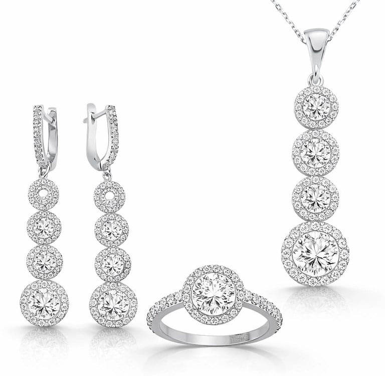 Gümüş Sıralı Dört Taş Bayan Set