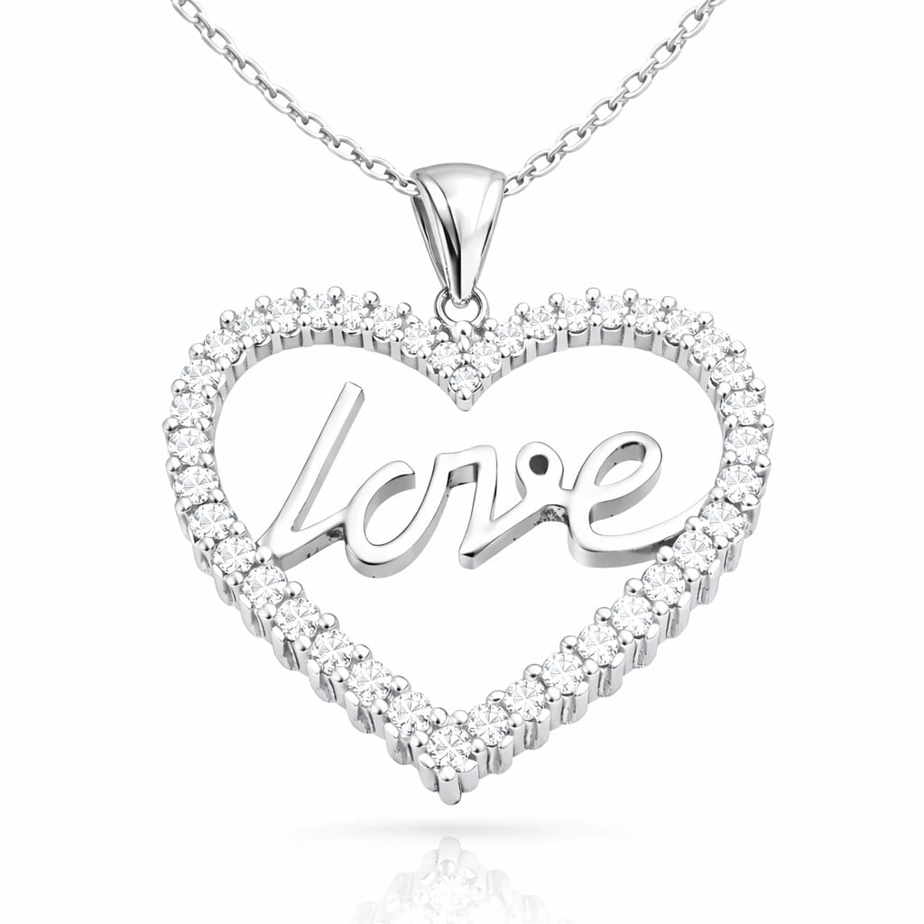 Gümüş Taşlı Love Bayan Kolye