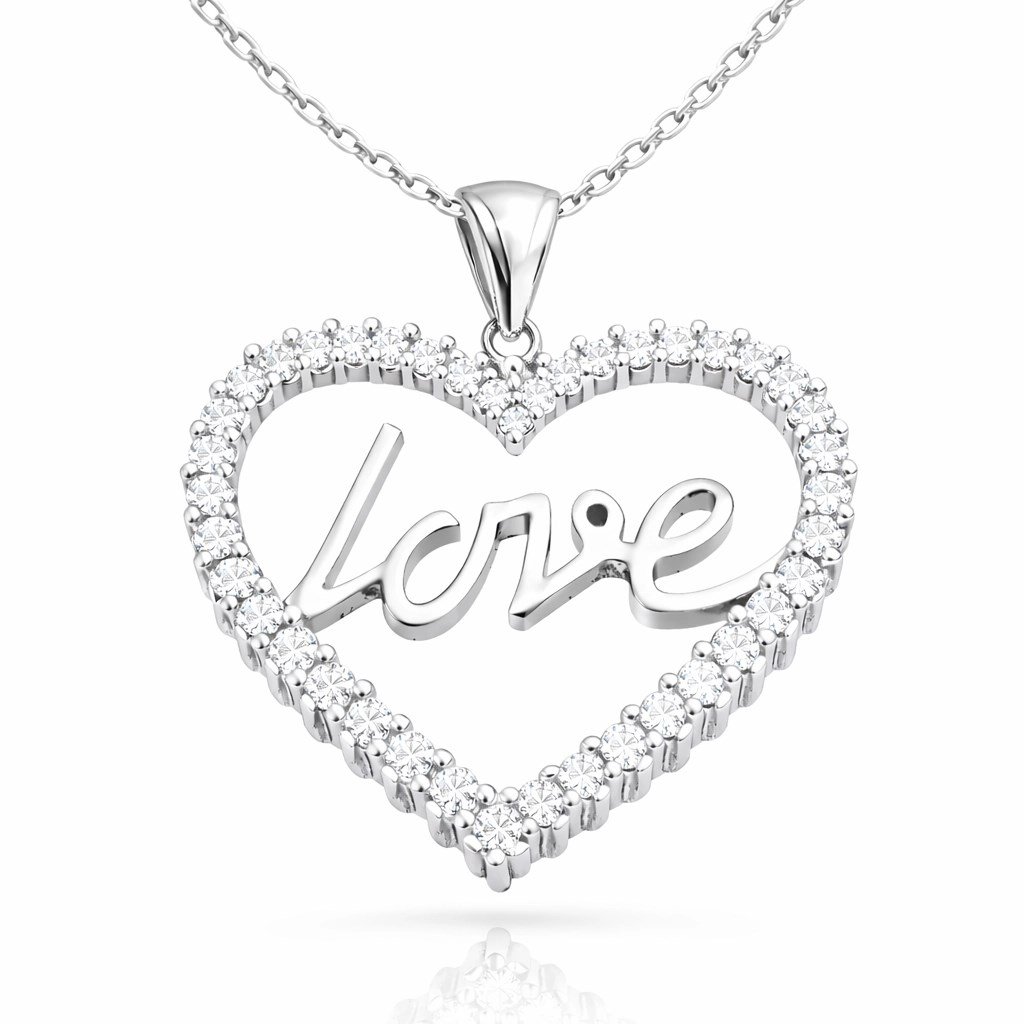 Gümüş Taşlı Love Bayan Kolye