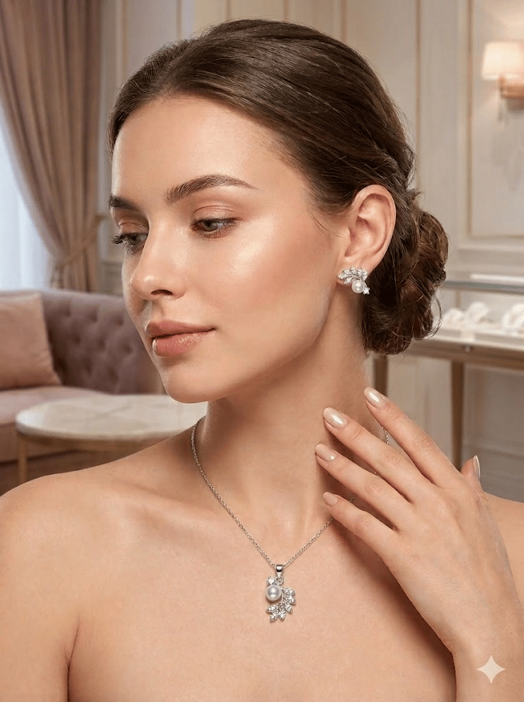 İnci Detaylı Yaprak Tasarımlı Set - Set0034