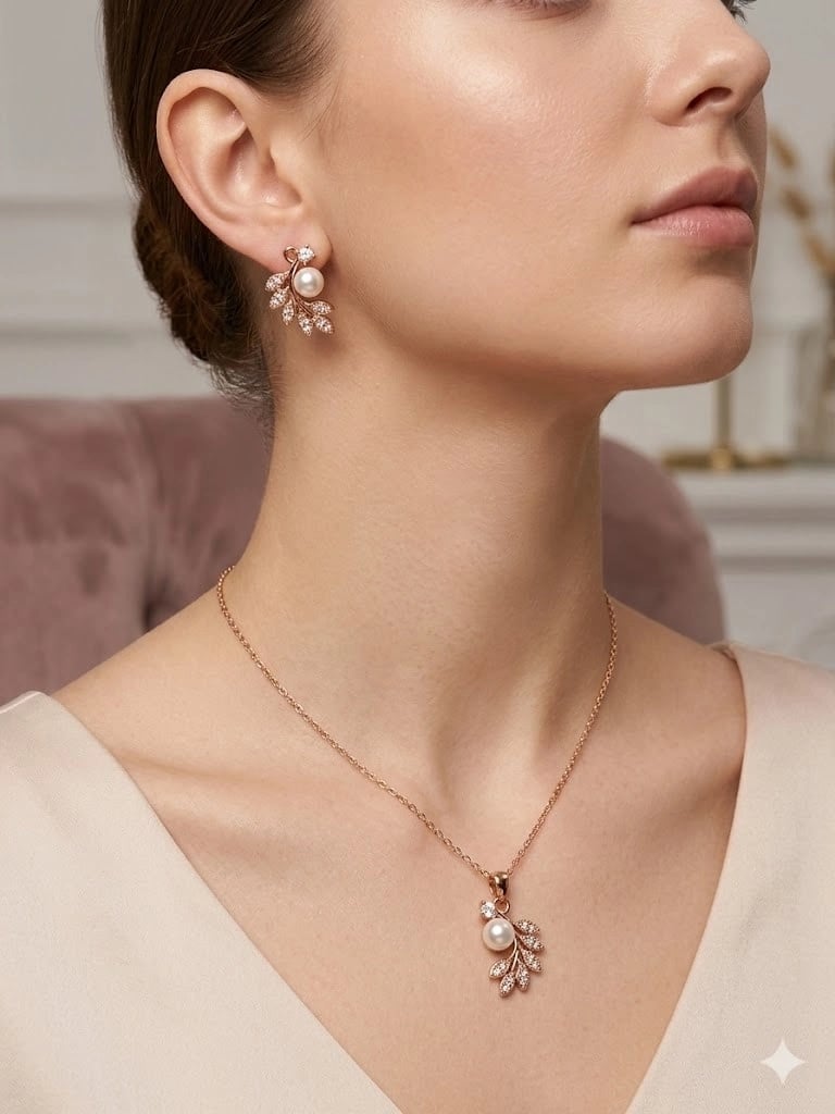 İnci Detaylı Yaprak Tasarımlı Set - Set0029