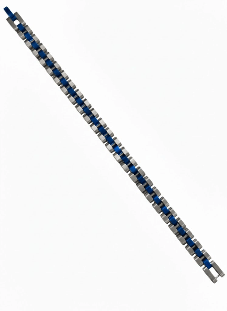 Rodyum-mavi Çelik  Erkek Çelik Bileklik Boy 21.5 Cm / En 0.8 Mm  - Ebl0068