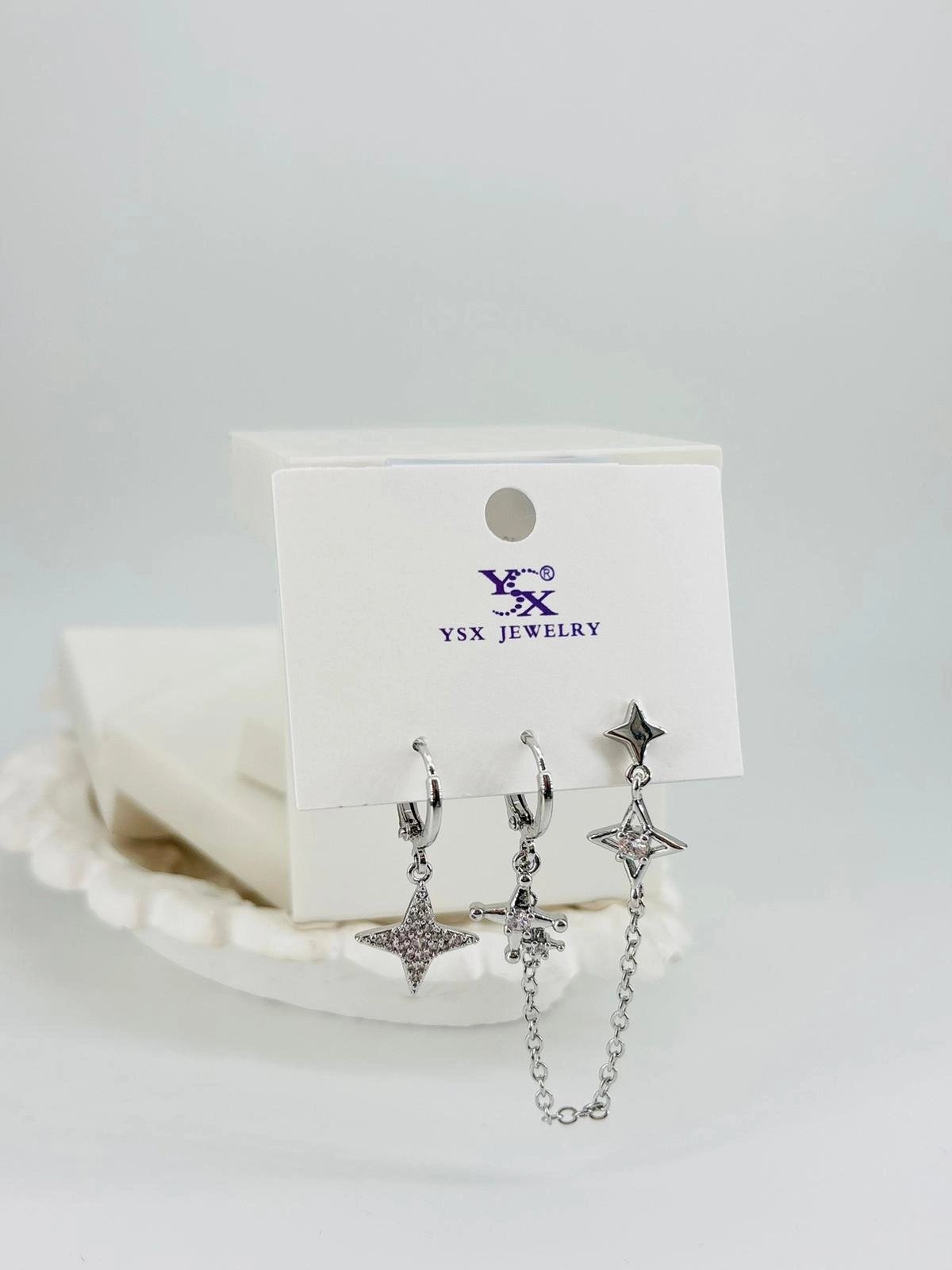 Rodyum Zirkon Taşlı Pirinç Üçlü Kombin Küpe - Kp00546