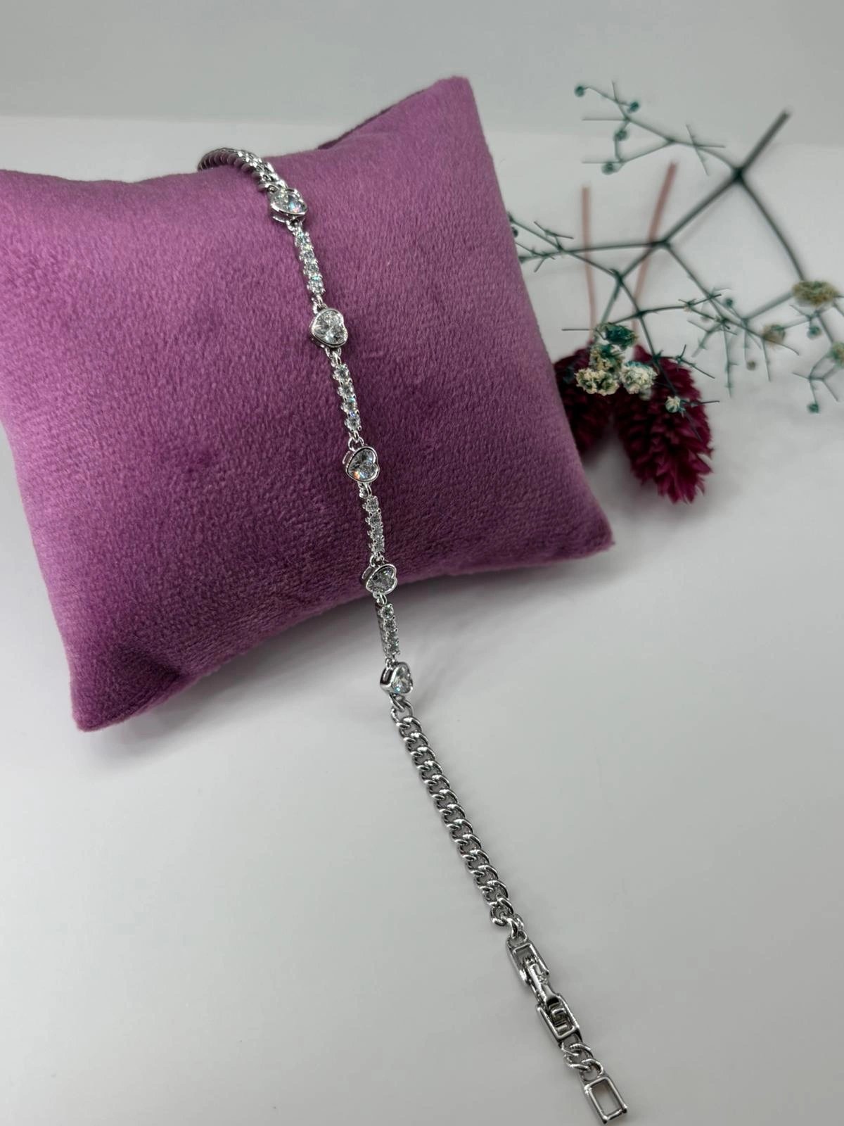 Rodyum Zirkon Taşlı Pirinç Zirkon Bileklikler 17+2 Cm  - Kbl0342